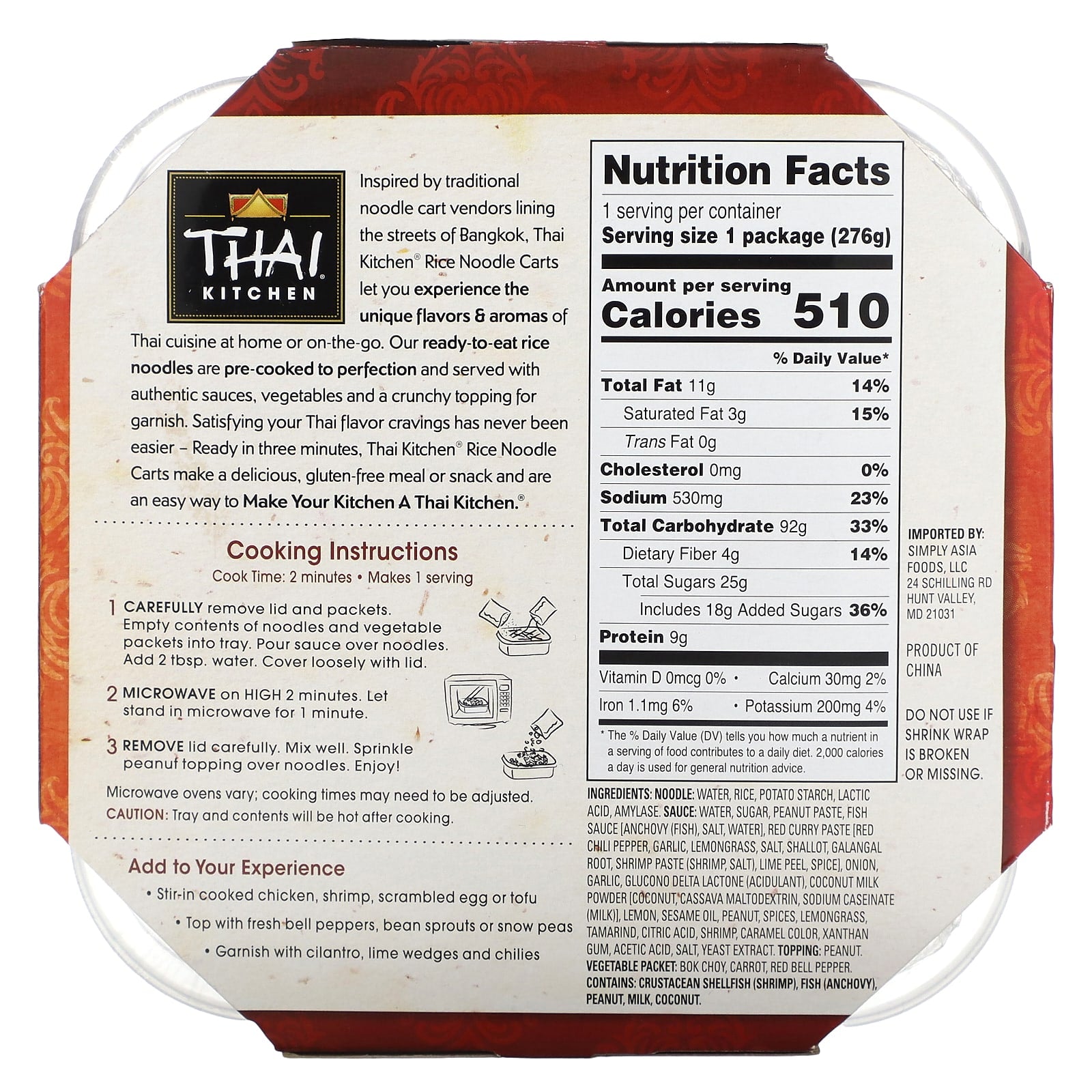 Thai Kitchen, Thai Peanut, Rice Noodle Cart, Medium, 9.77 oz (276 g) - Image 2