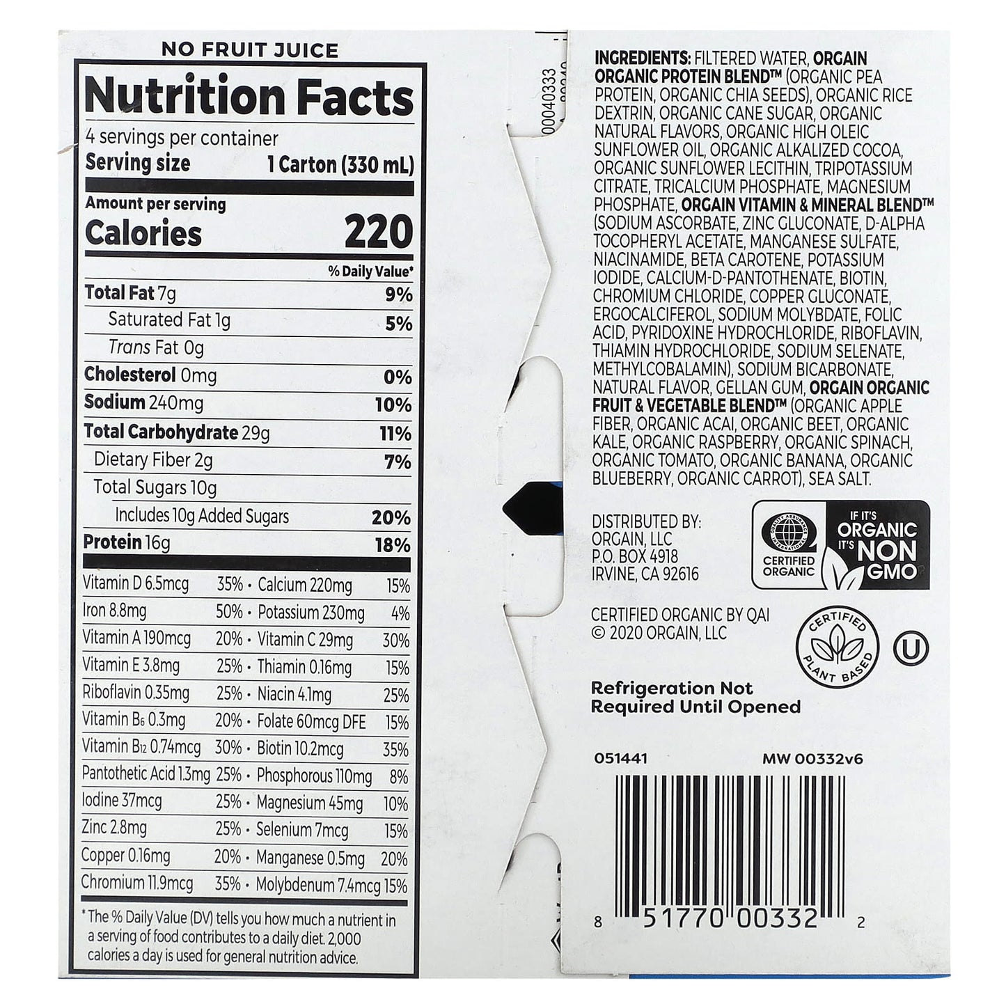 Orgain, Organic Nutrition, Nutritional Shake, Smooth Chocolate, 4 Pack, 11 fl oz (330 ml) Each - Image 2