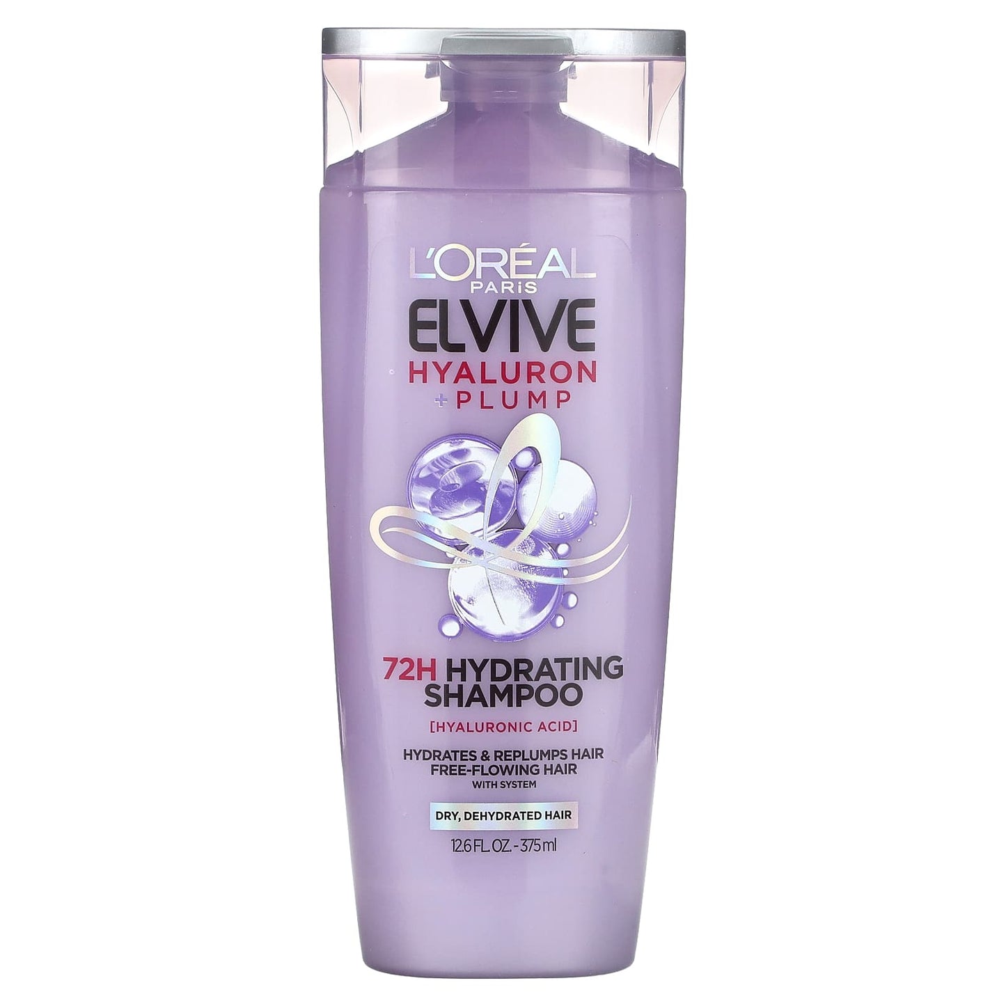 L'Oréal, Elvive, Hyaluron + Plump, 72H Hydrating Shampoo, Dry, Dehydrated Hair, 12.6 fl oz (375 ml) - Image 1