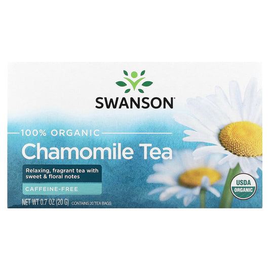Swanson, 100% Organic Chamomile Tea, Caffeine Free, 20 Tea Bags, 0.7 oz (20 g) - Image 1