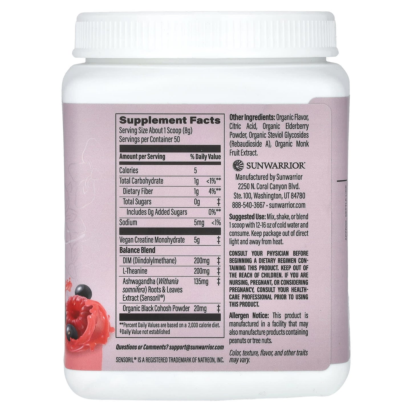 Sunwarrior, Sport, Active Creatine For Her, Raspberry Elderberry Lemonade, 14.1 oz (400 g) - Image 2
