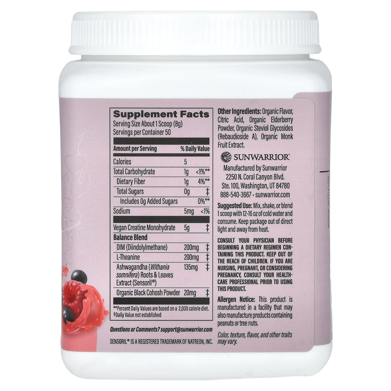 Sunwarrior, Sport, Active Creatine For Her, Raspberry Elderberry Lemonade, 14.1 oz (400 g) - Image 2
