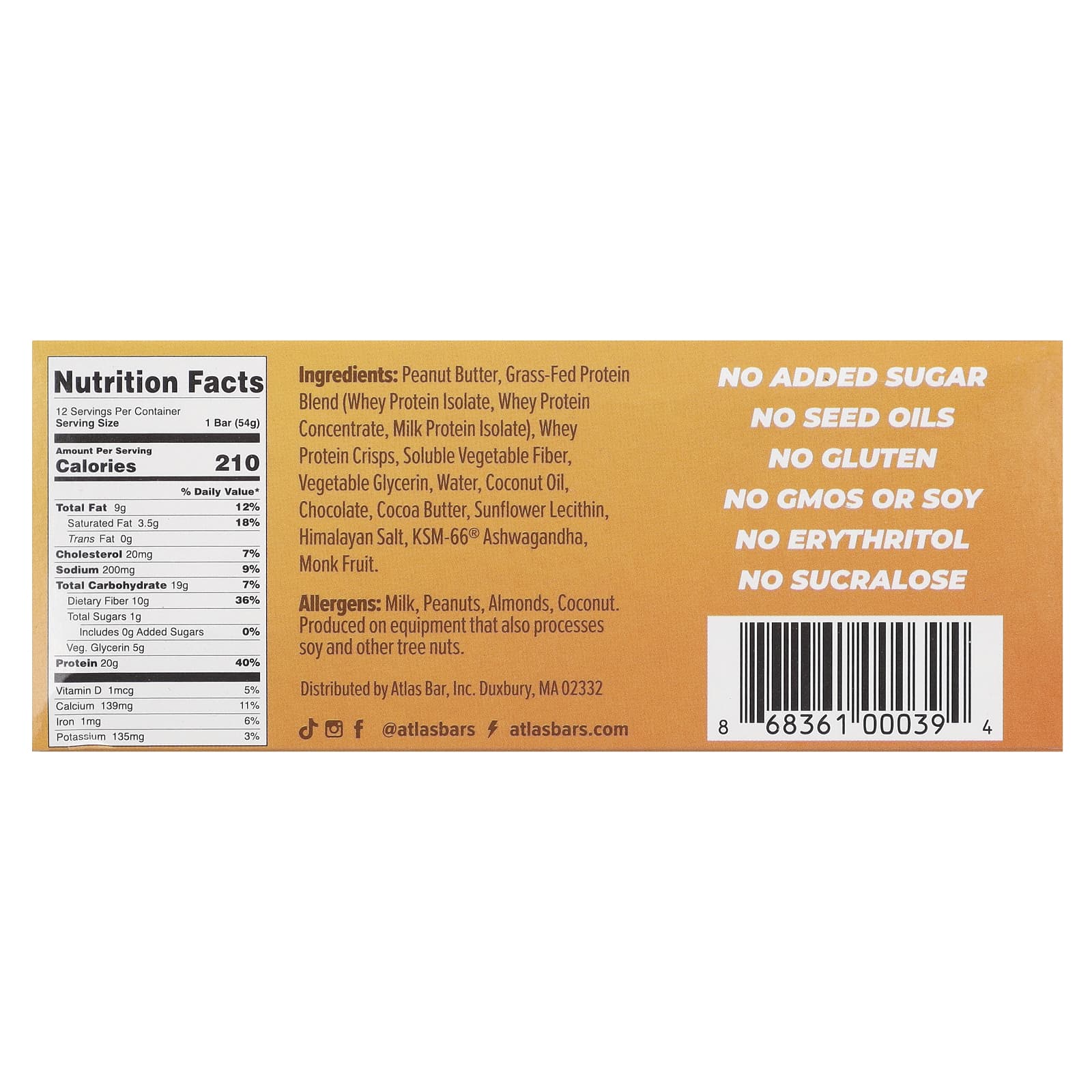 Grass-Fed Peanut Butter Chocolate Chip Protein Bars by Atlas Bar - Image 2
