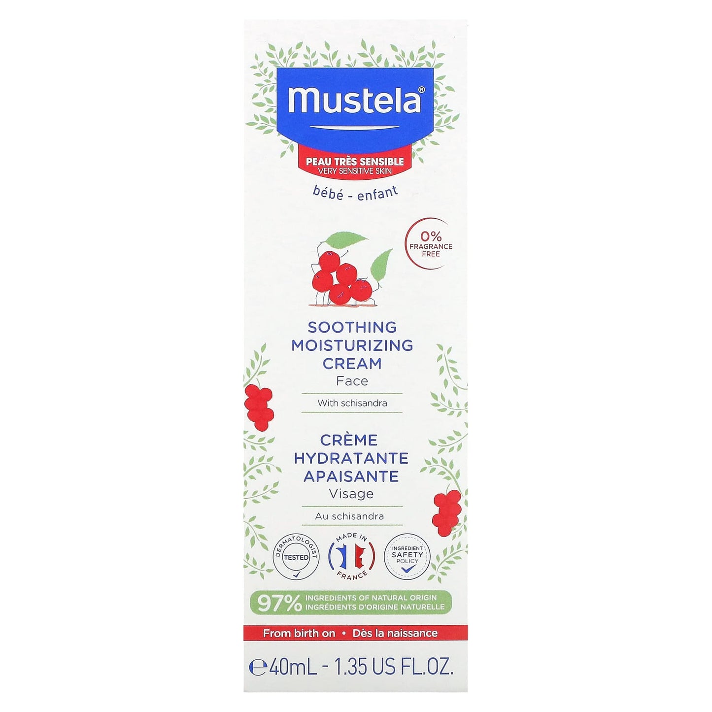 Mustela, Soothing Moisturizing Face Cream with Schisandra, Fragrance Free, 1.35 fl oz (40 ml) - Image 1