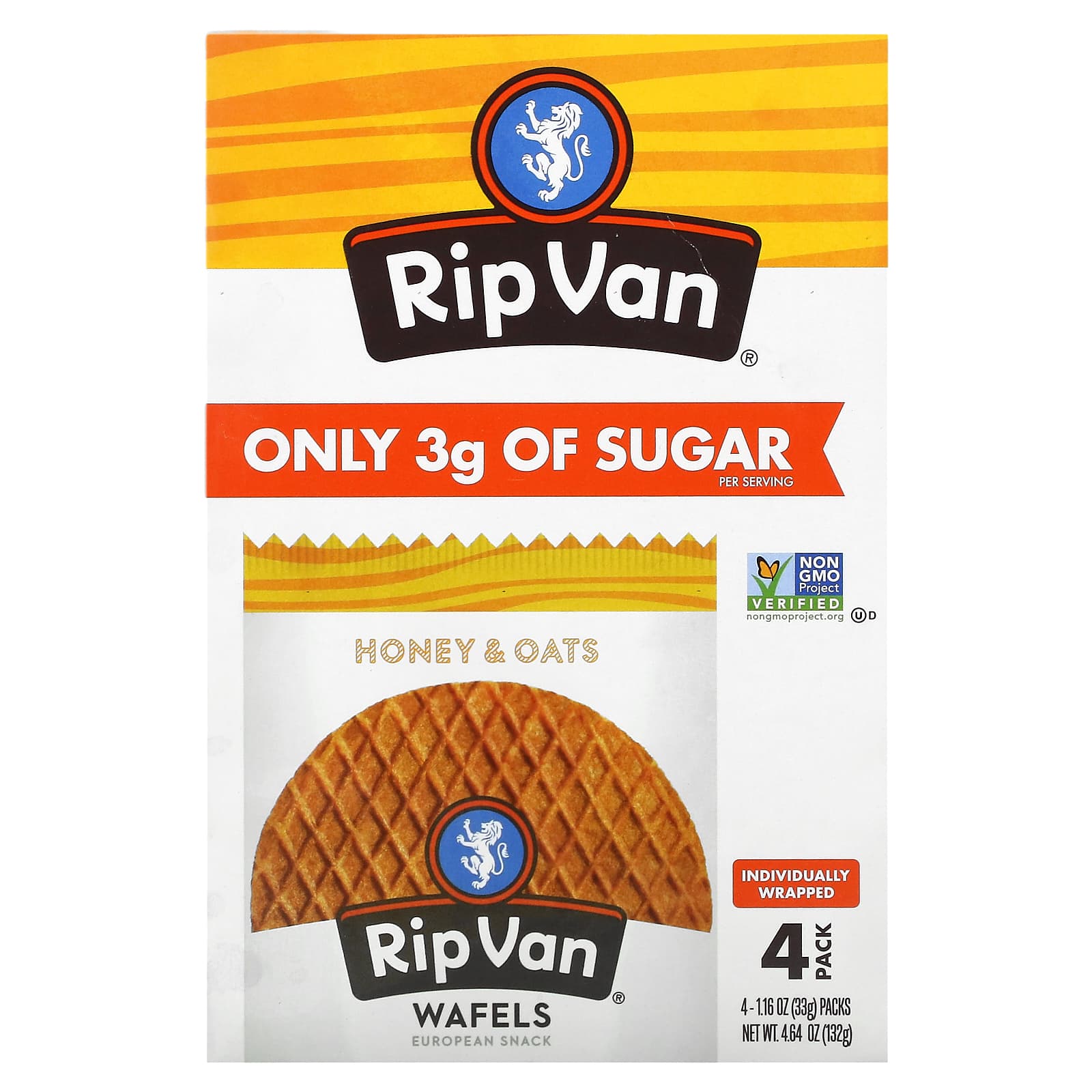 Rip Van Wafels, Honey & Oat, 4 Pack, 1.16 oz (33 g) Each - Image 1