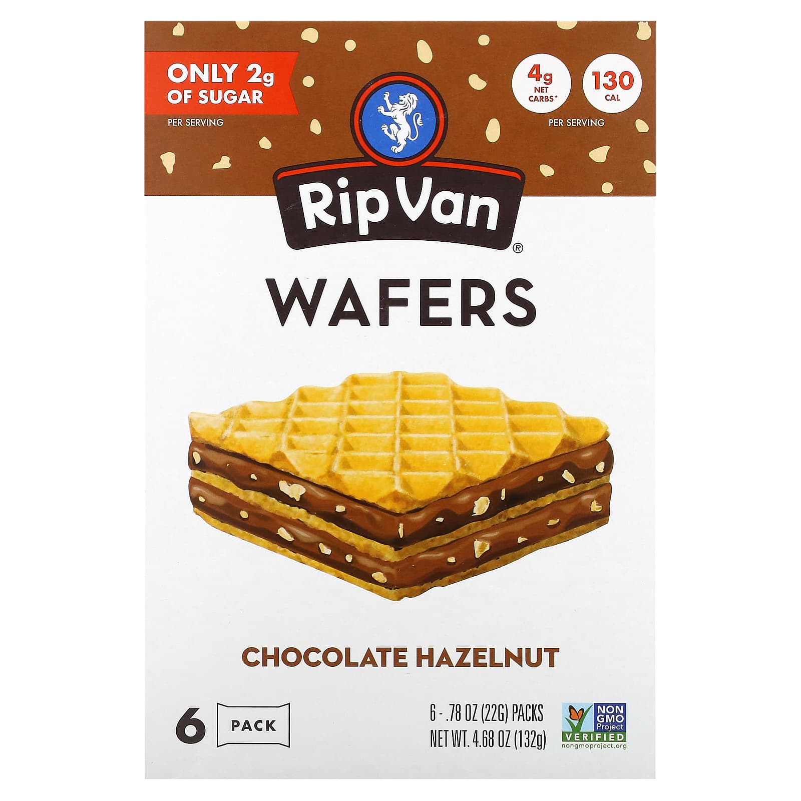 Rip Van Wafels, Chocolate Hazelnut, 6 Pack, 0.78 oz (22 g) Each - Image 1