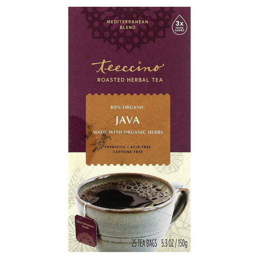 Teeccino, Roasted Herbal Tea, Java, Caffeine Free, 25 Tea Bags, 5.3 oz (150 g) - Image 1