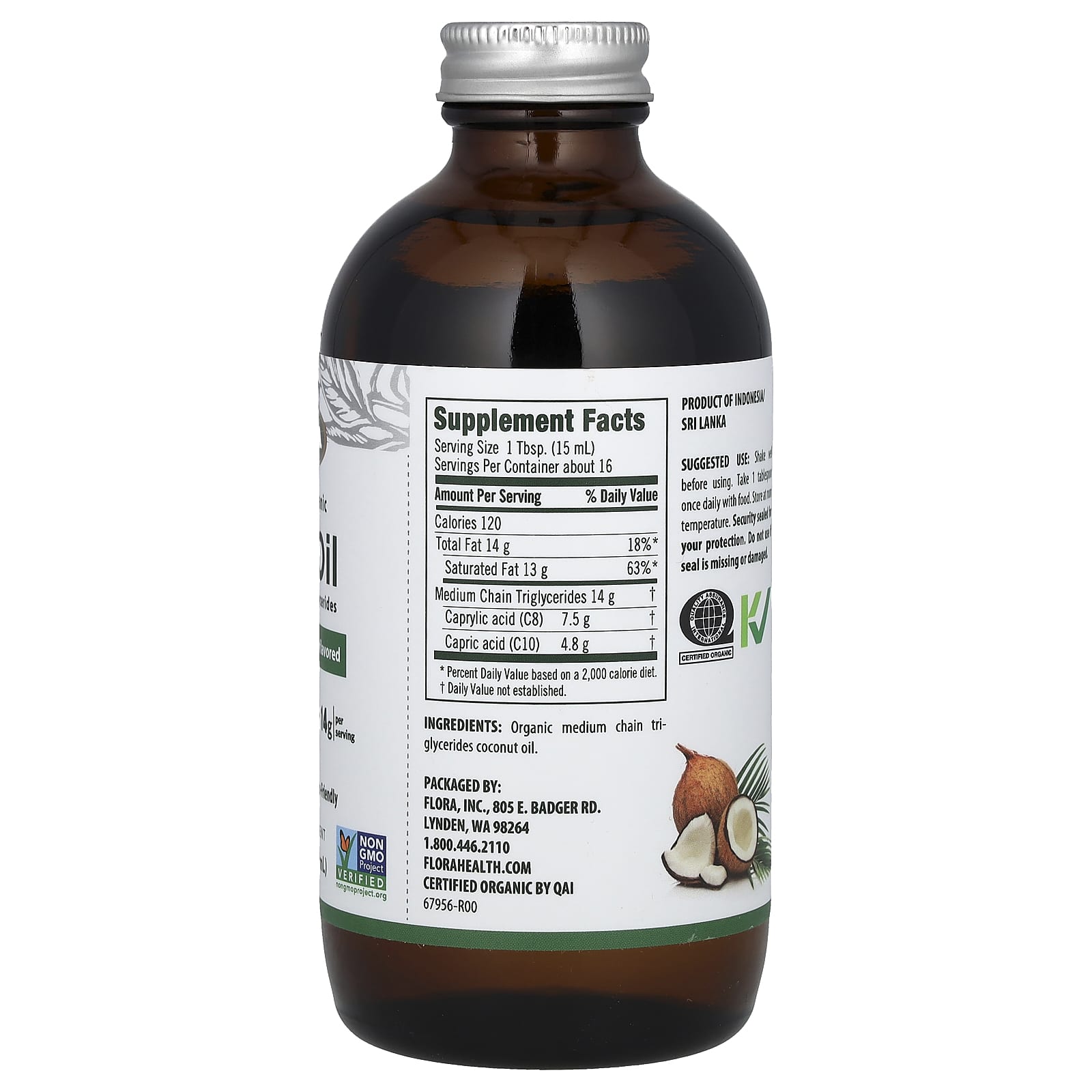 Flora, Certified Organic MCT Oil, 8.5 fl oz (250 ml)