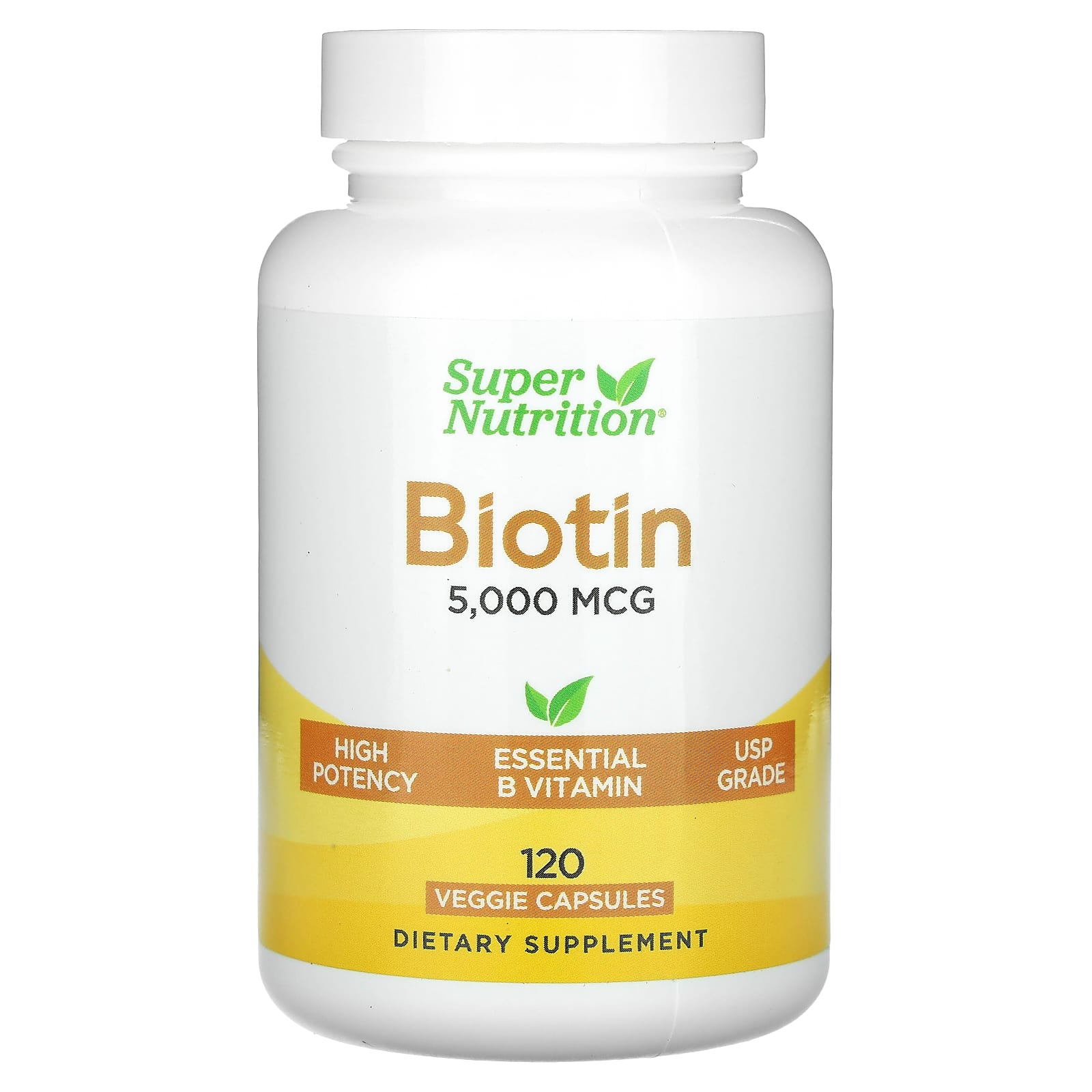 High Potency Biotin Supplement for Hair, Skin, & Nails - 5,000 mcg, 120 Capsules - Image 1