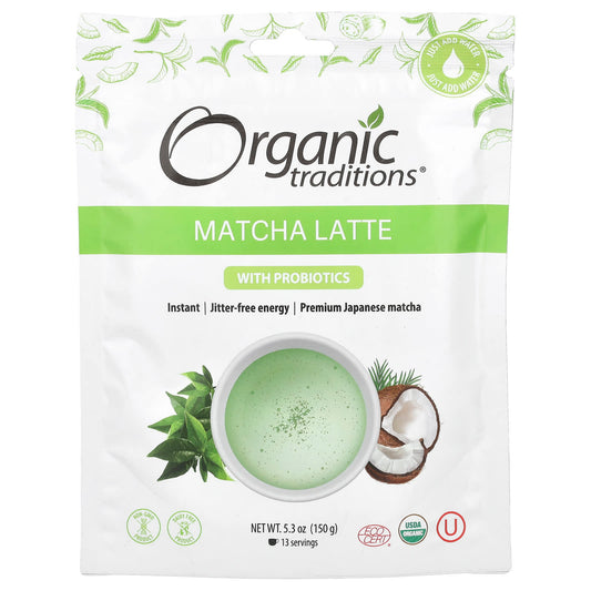 Organic Traditions, Matcha Latte with Probiotics, 5.3 oz (150 g) - Image 1
