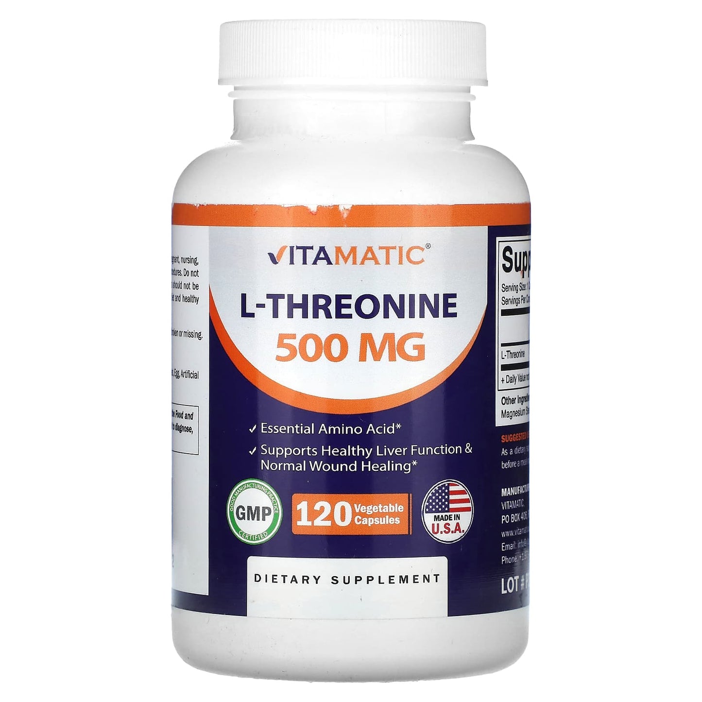 Vitamatic, L-Threonine, 500 mg , 120 Vegetable Capsules - Image 1