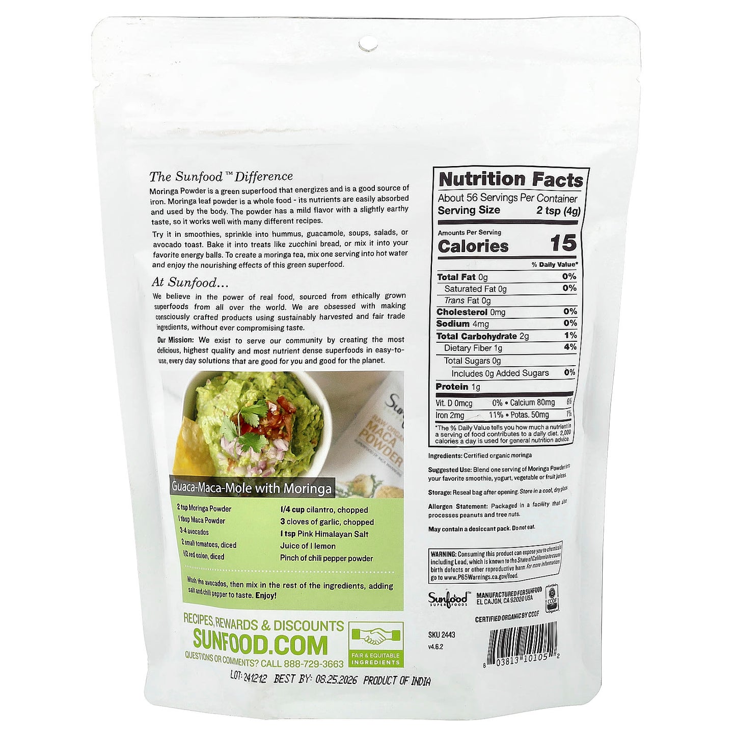 Sunfood, Organic Moringa Powder, 8 oz (227 g) - Image 2