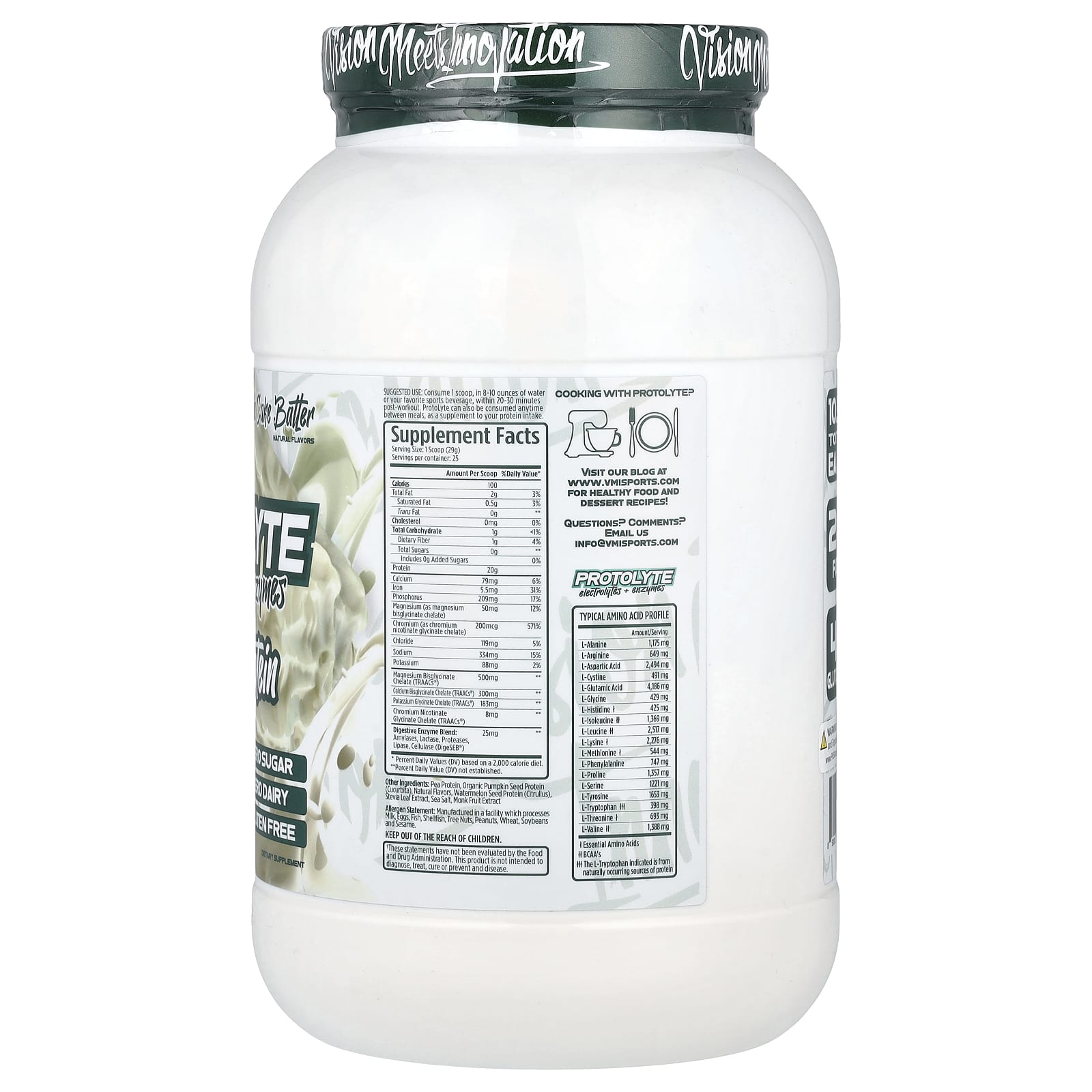 VMI Sports, ProtoLyte, Plant Protein Powder, Vanilla Cake Batter, 1.6 lb (725 g) - Image 2