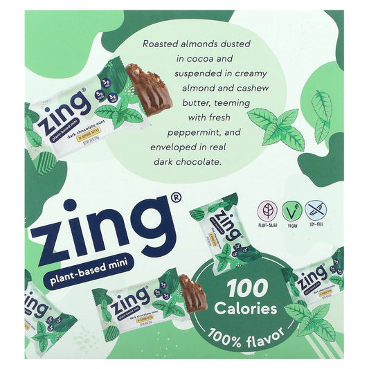 Zing Bars, Plant-Based Mini Bar, Dark Chocolate Mint in Almond Butter, 18 Bars, 0.84 oz (24 g) Each - Image 1