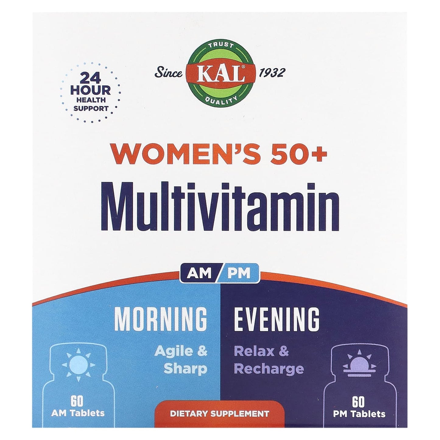 KAL, Women's 50+ Multivitamin, Morning & Evening, 2 Pack, 60 Tablets Each - Image 1