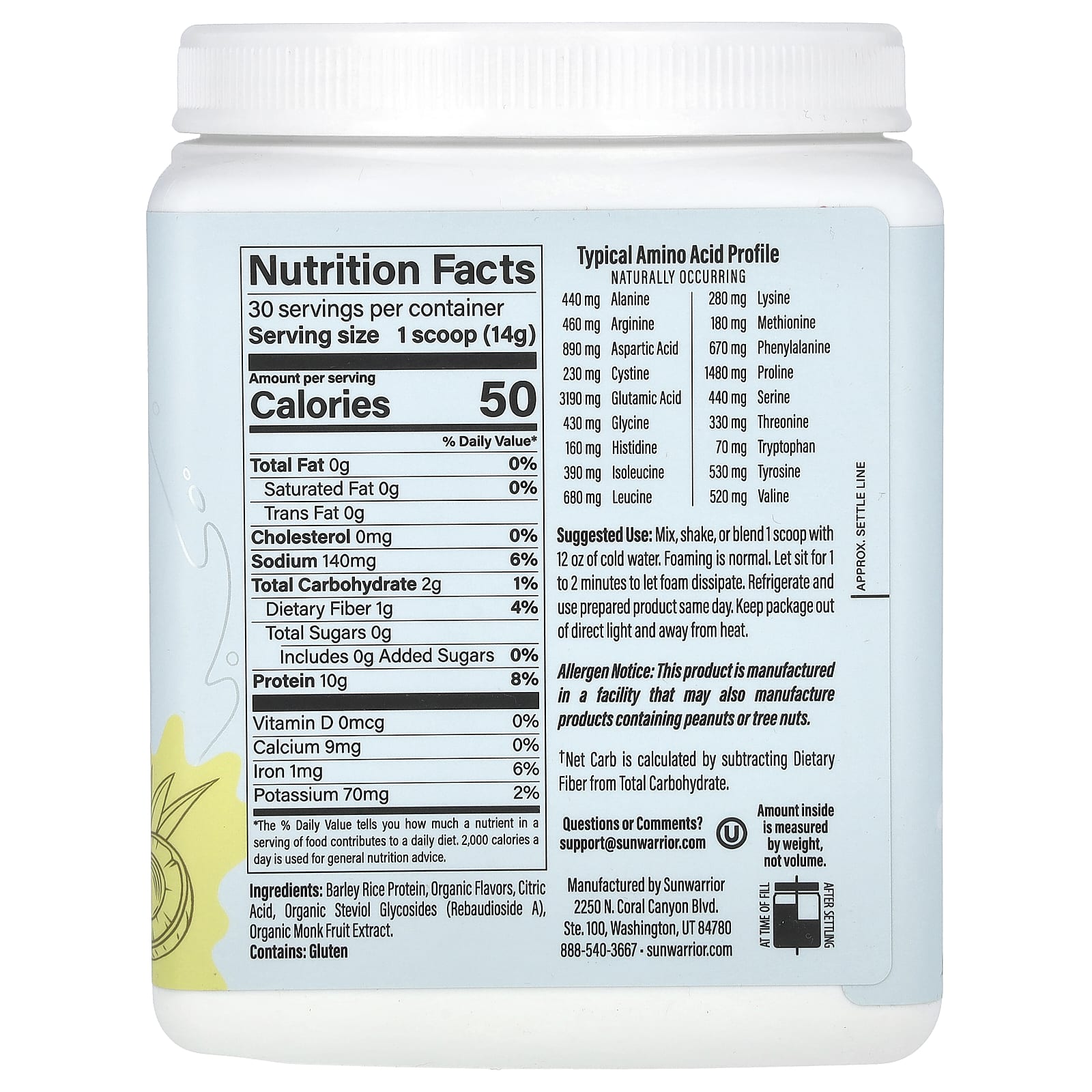 Sunwarrior, Clear Protein Refresh, Pineapple Coconut, 14.8 oz (420 g) - Image 2
