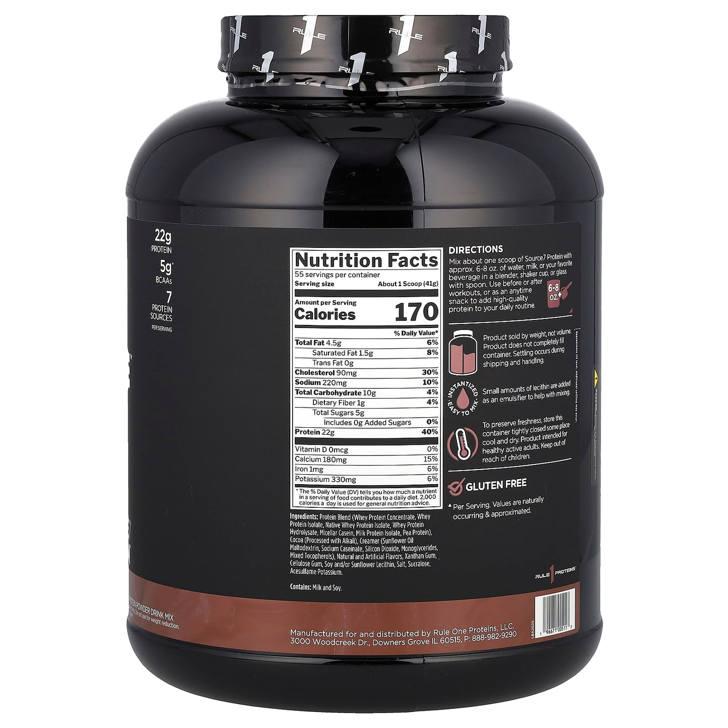 Rule One Proteins, Source7 Protein Powder Drink Mix, Chocolate, 4.97 lb (2.25 kg) - Image 2
