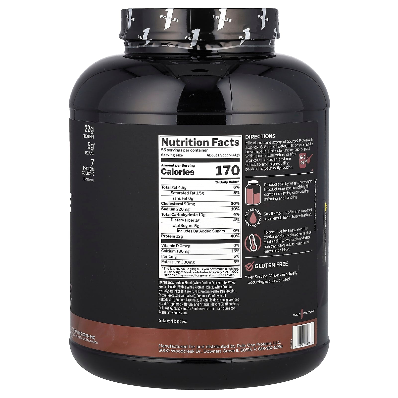 Rule One Proteins, Source7 Protein Powder Drink Mix, Chocolate, 4.97 lb (2.25 kg) - Image 2