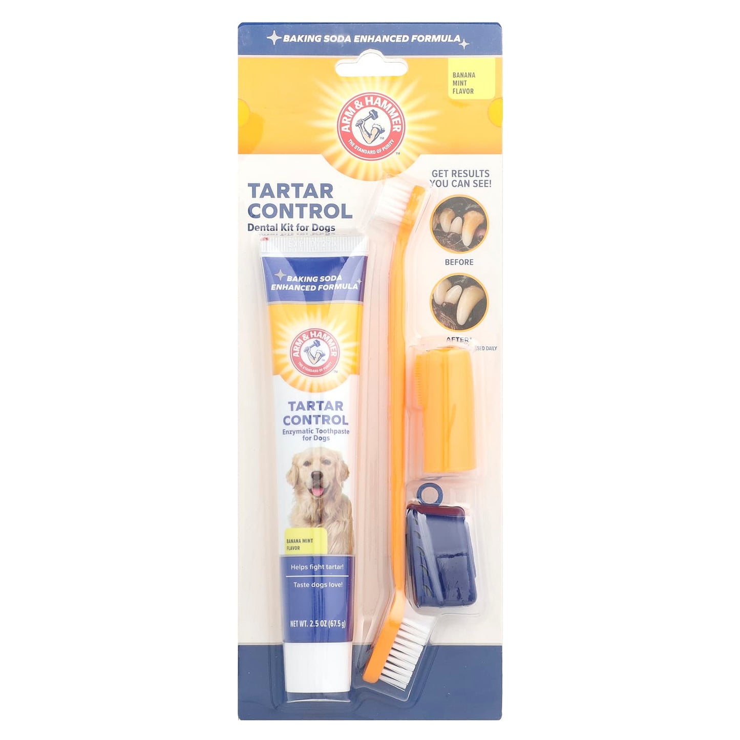 Arm & Hammer Tartar Control Dental Kit for Dogs, 4-Piece Banana Mint - Image 1