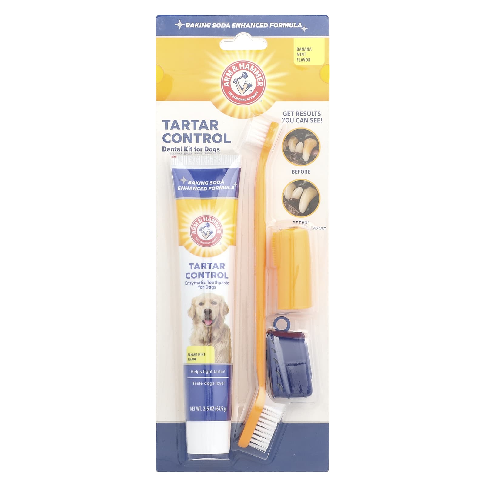 Arm & Hammer Tartar Control Dental Kit for Dogs, 4-Piece Banana Mint - Image 1