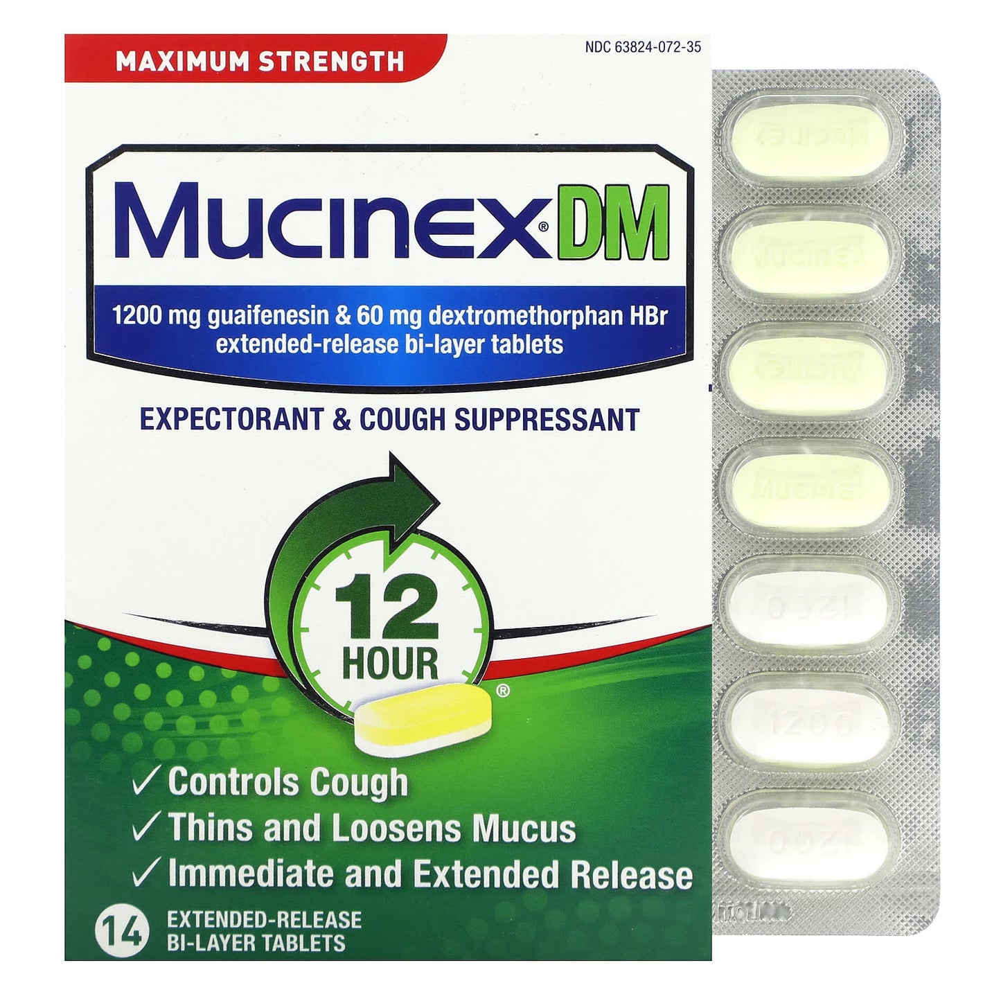 Mucinex, DM, Maximum Strength, 14 Extended-Release Bi-Layer Tablets - Image 1
