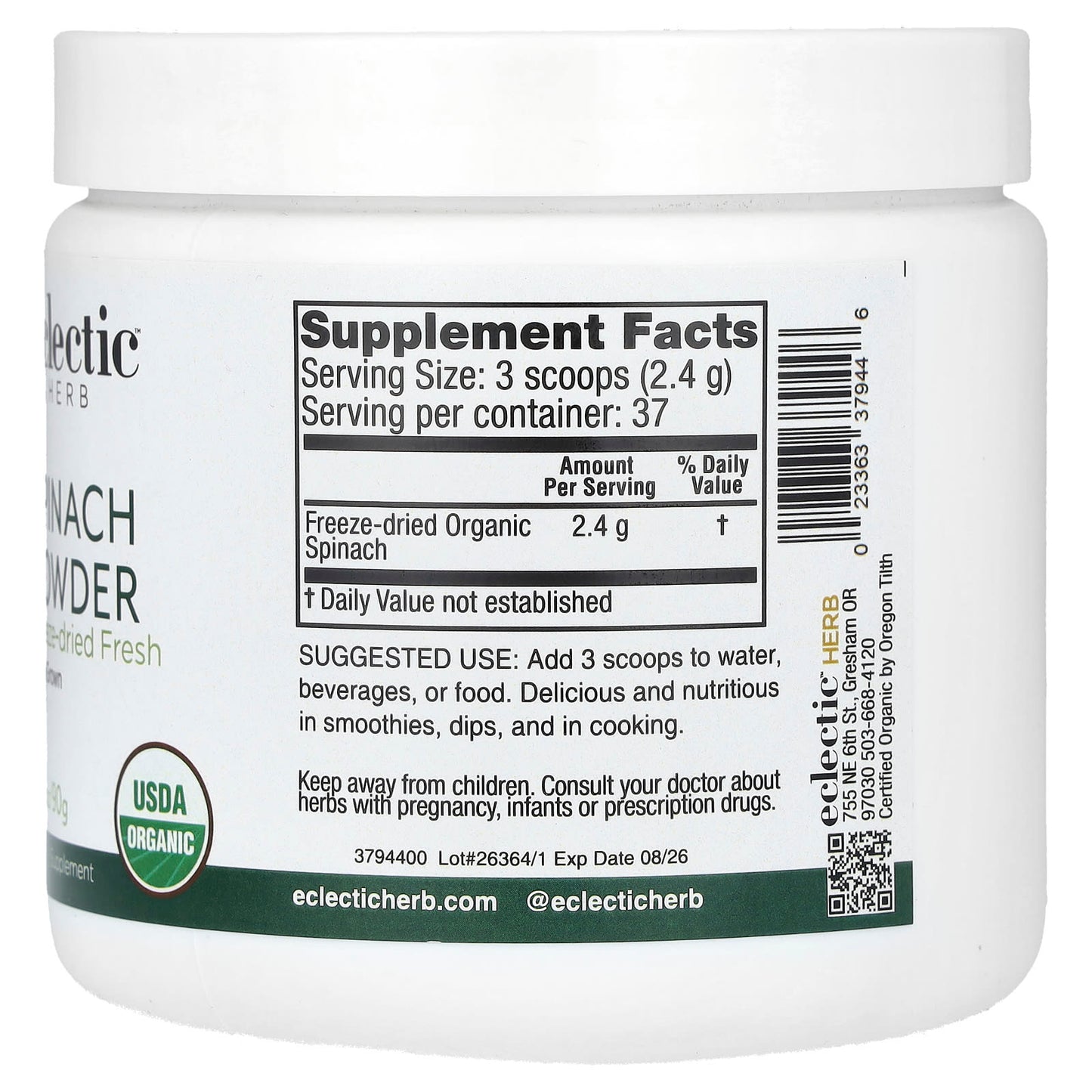 Organic Freeze-Dried Spinach Powder by Eclectic Herb - 3.2 oz (90g) - Image 2