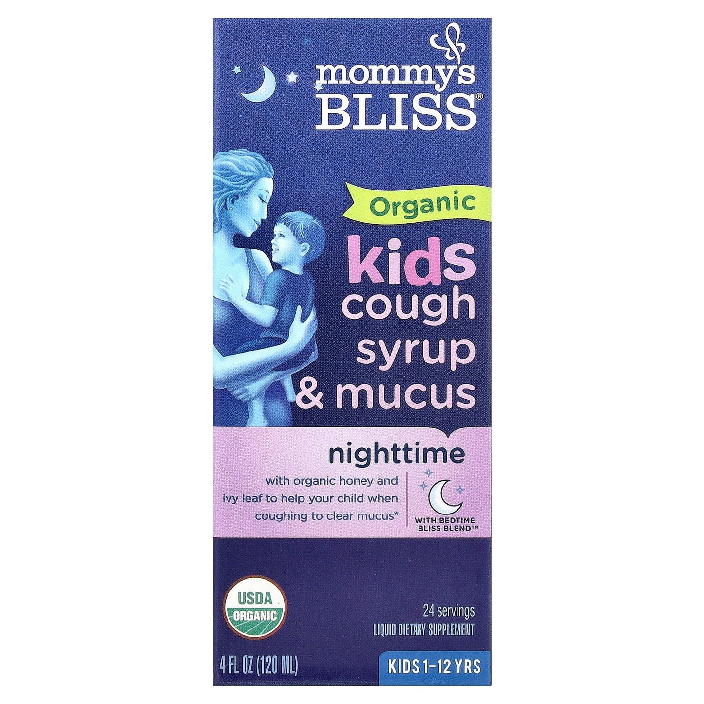 Mommy's Bliss, Kids, Organic Cough Syrup & Mucus, Night Time, 1-12 Yrs, 4 fl oz (120 ml) - Image 1
