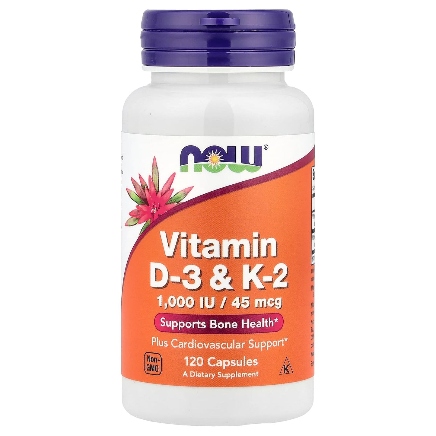 NOW Foods, Vitamin D-3 & K-2, 120 Capsules - Image 1