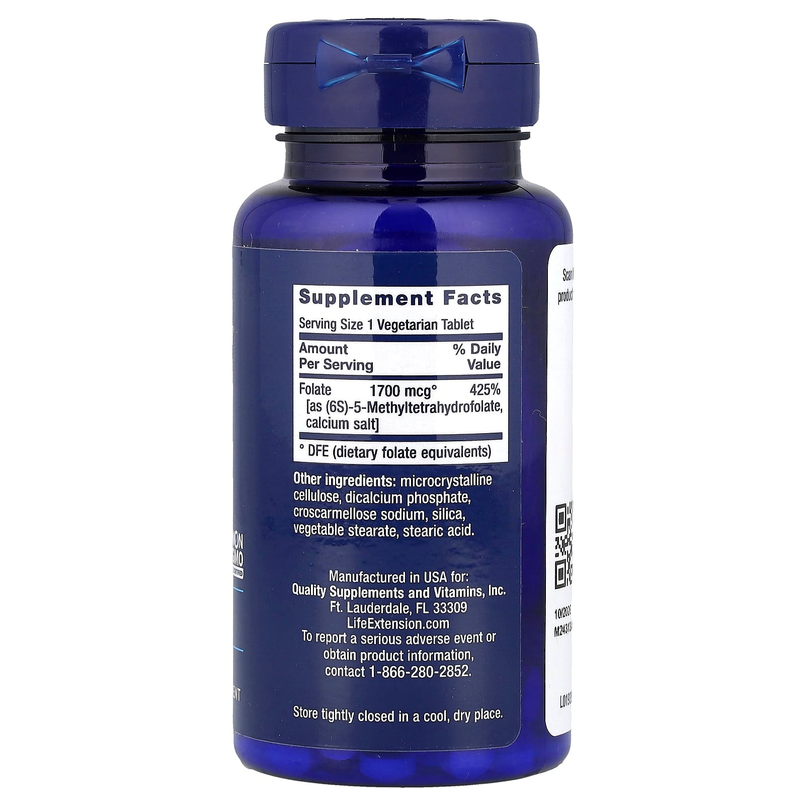 Life Extension, Optimized Folate, 1,700 mcg DFE, 100 Vegetarian Tablets - Image 2