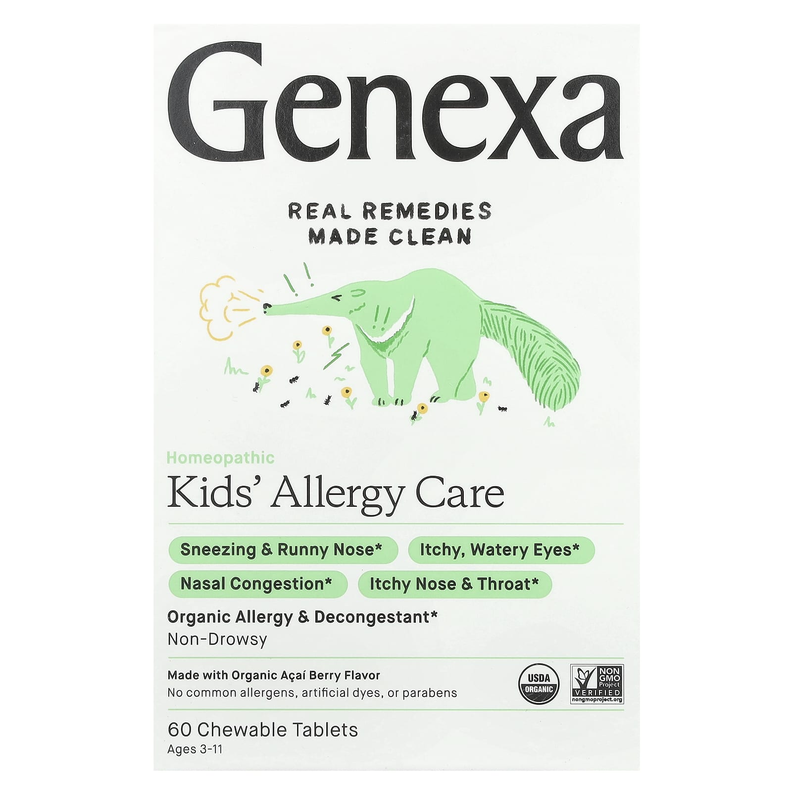 Genexa Organic Allergy Care for Kids, USDA Certified, 60 Chewable Tablets - Image 1
