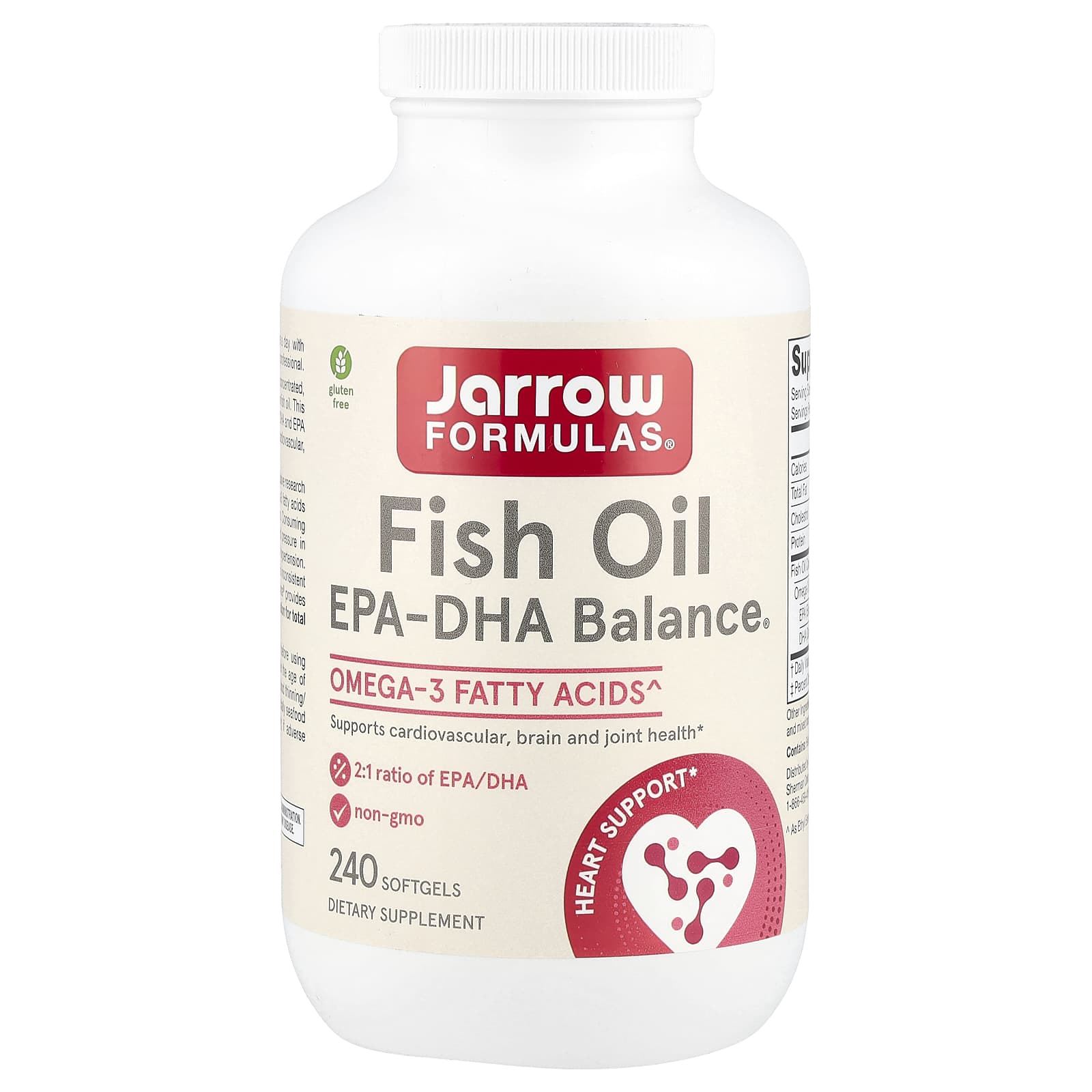 Jarrow Formulas Fish Oil EPA-DHA Balance, 240 Softgels, 1000mg per Softgel - Image 1