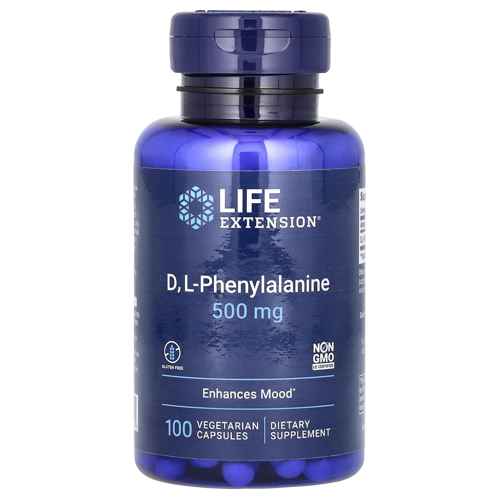 Life Extension, D, L-Phenylalanine, 500 mg, 100 Vegetarian Capsules - Image 1