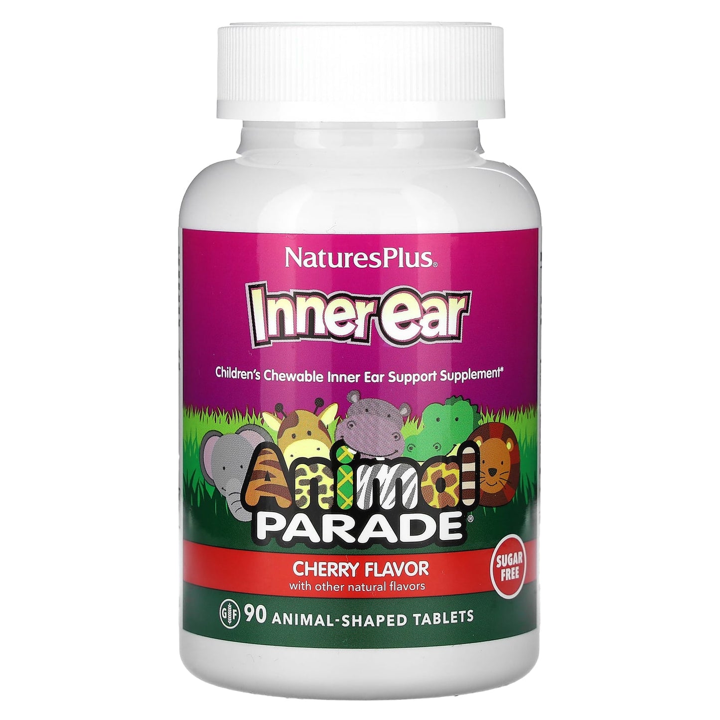 NaturesPlus, Animal Parade, Inner Ear, Children's Chewable, Cherry, 90 Animal-Shaped Tablets - Image 1