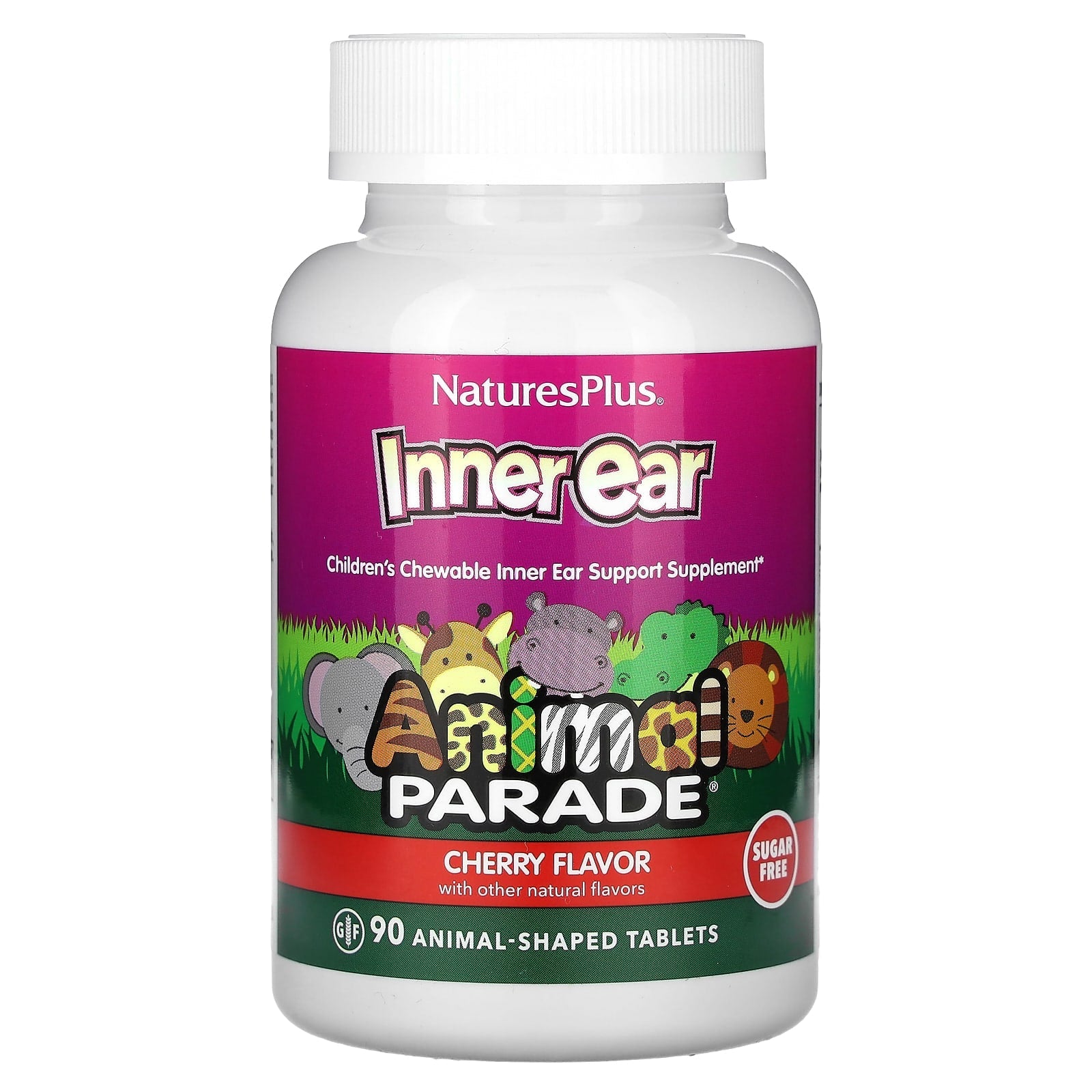 NaturesPlus, Animal Parade, Inner Ear, Children's Chewable, Cherry, 90 Animal-Shaped Tablets - Image 1