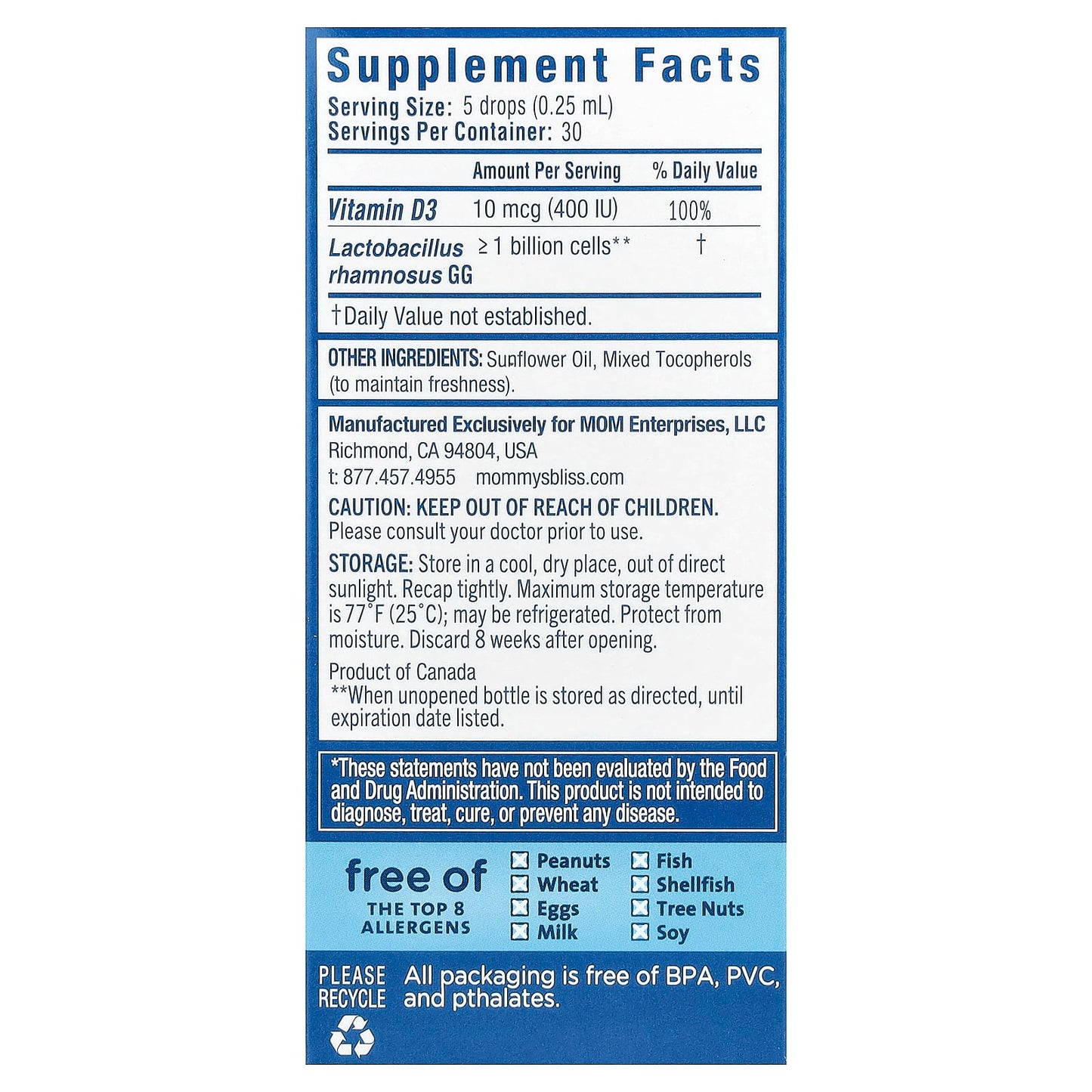 Mommy's Bliss, Baby Probiotic Drops + Vitamin D, Newborn+, 0.34 fl oz (10 ml) - Image 2