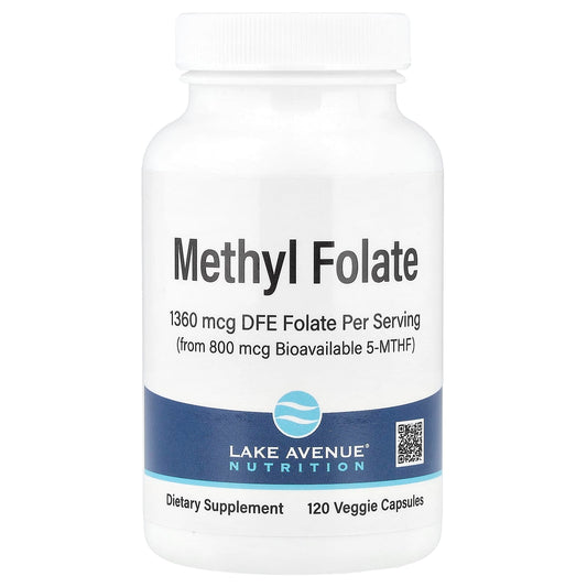 Vegan Folate &amp; Vitamin C Supplements by Lake Avenue Nutrition - 120 Capsules - Image 1