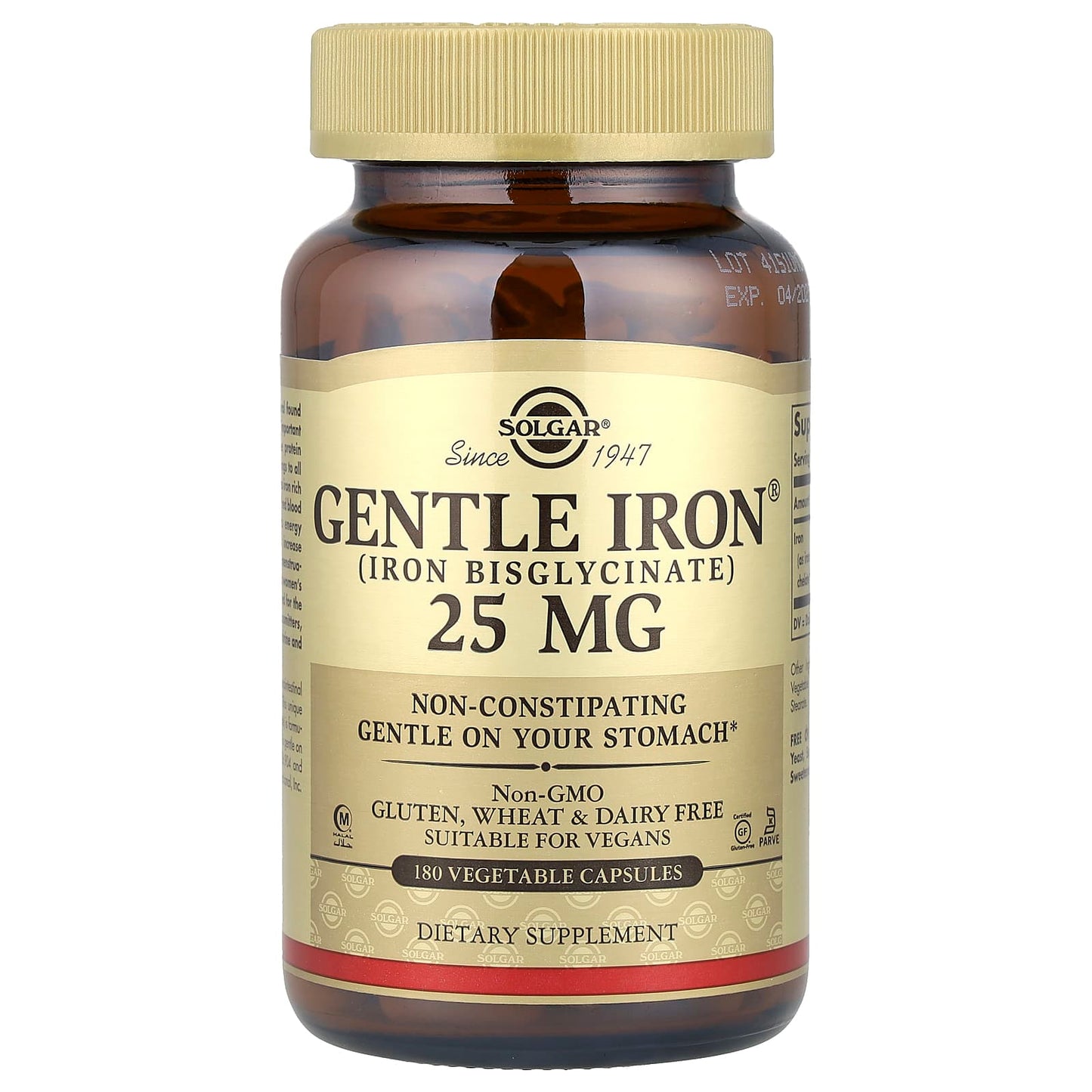 Solgar, Gentle Iron®, 25 mg, 180 Vegetable Capsules - Image 1