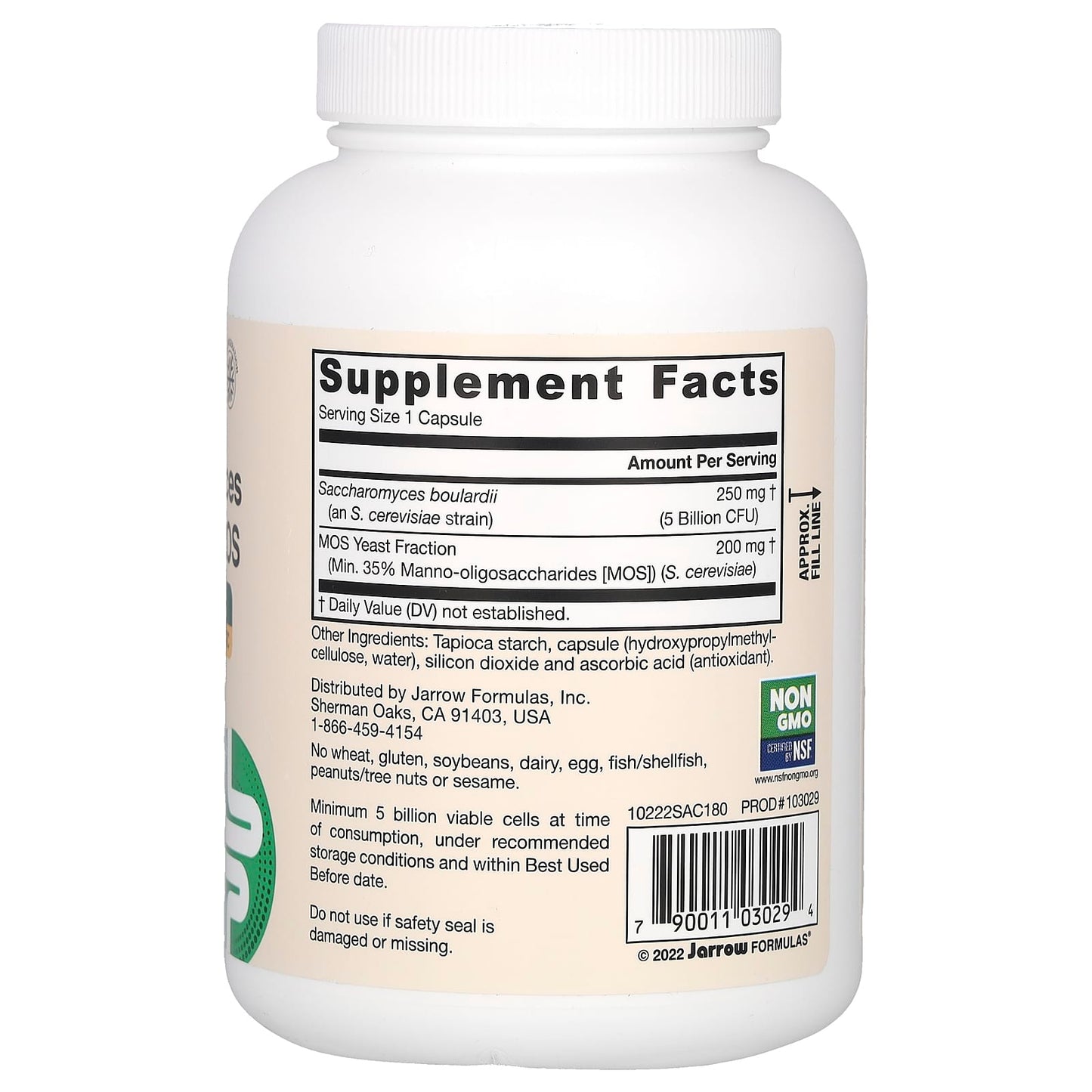 Jarrow Formulas Vegan Probiotic Saccharomyces Boulardii + MOS 180 Capsules - Image 2