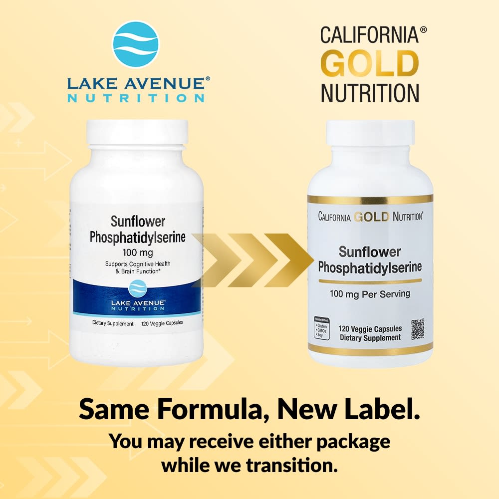 Sunflower Phosphatidylserine Supplement by California Gold Nutrition, 100mg, 120 Capsules - Image 1