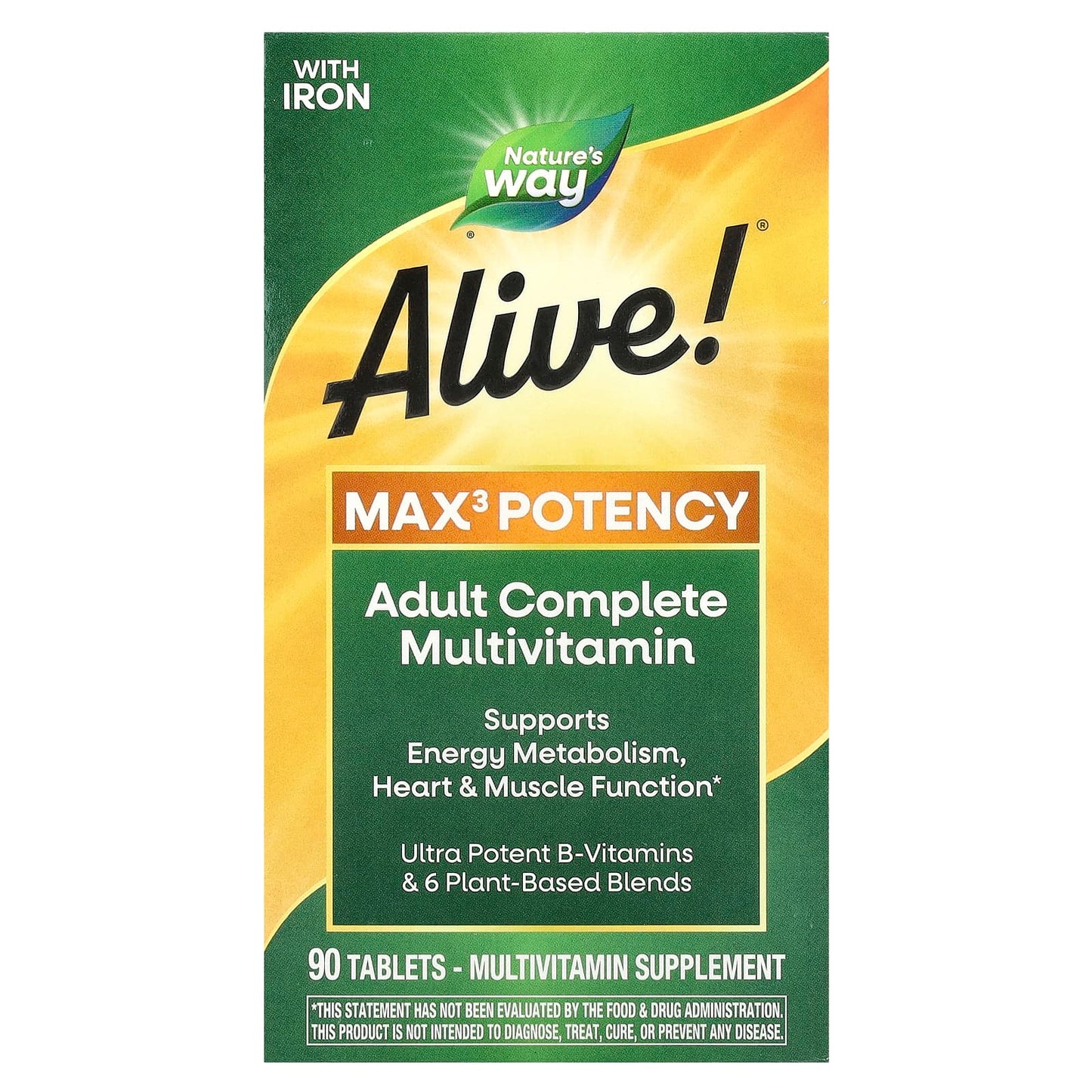 Nature's Way, Alive!® Max3 Potency, Adult Complete Multivitamin, With Iron, 90 Tablets - Image 1
