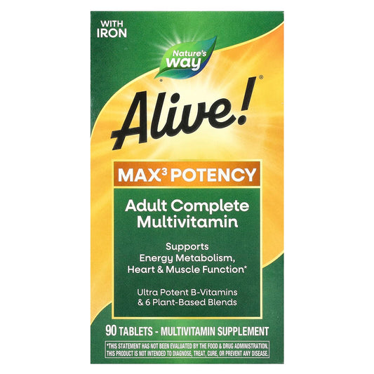 Nature's Way, Alive!® Max3 Potency, Adult Complete Multivitamin, With Iron, 90 Tablets - Image 1