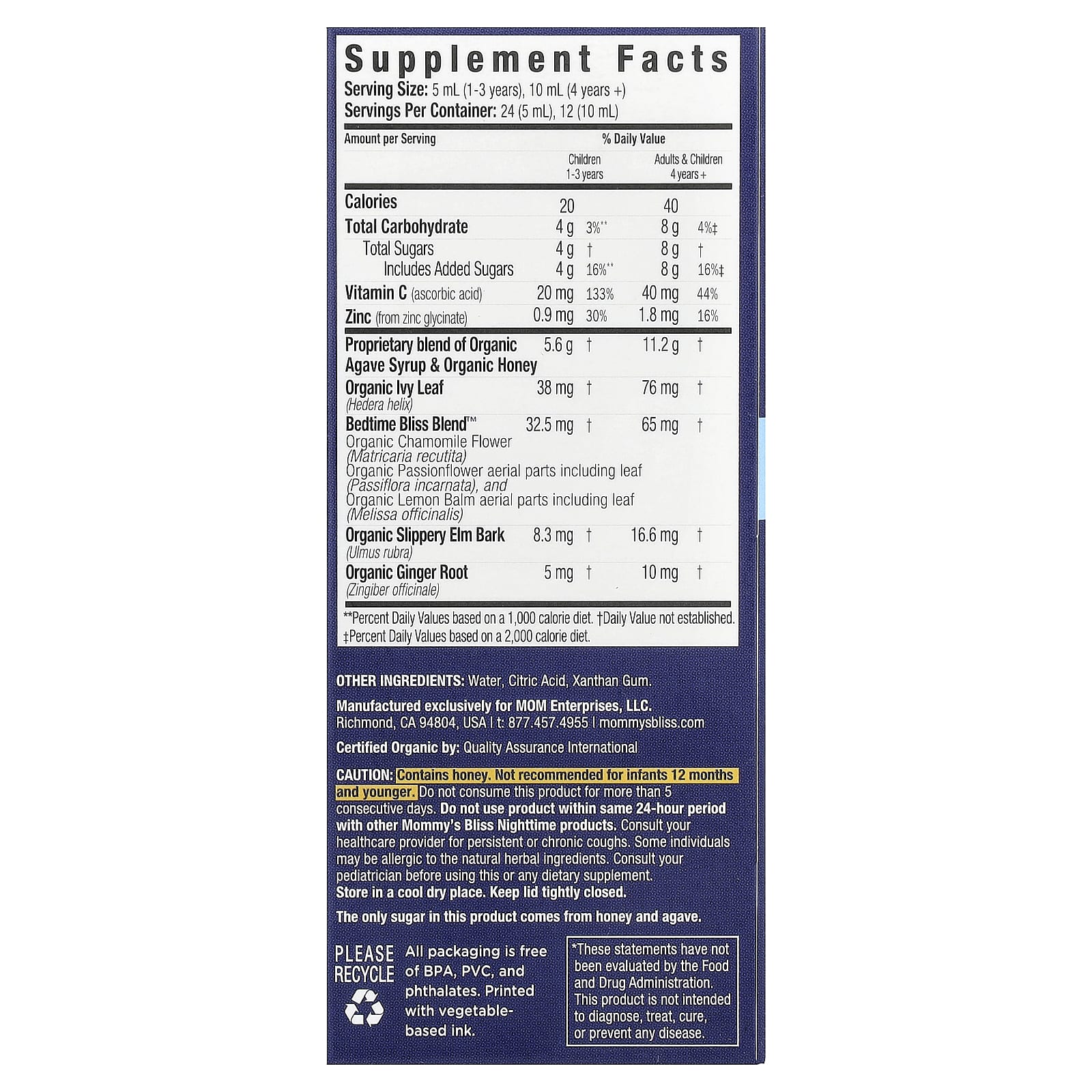 Mommy's Bliss, Kids, Organic Cough Syrup & Mucus, Night Time, 1-12 Yrs, 4 fl oz (120 ml) - Image 2