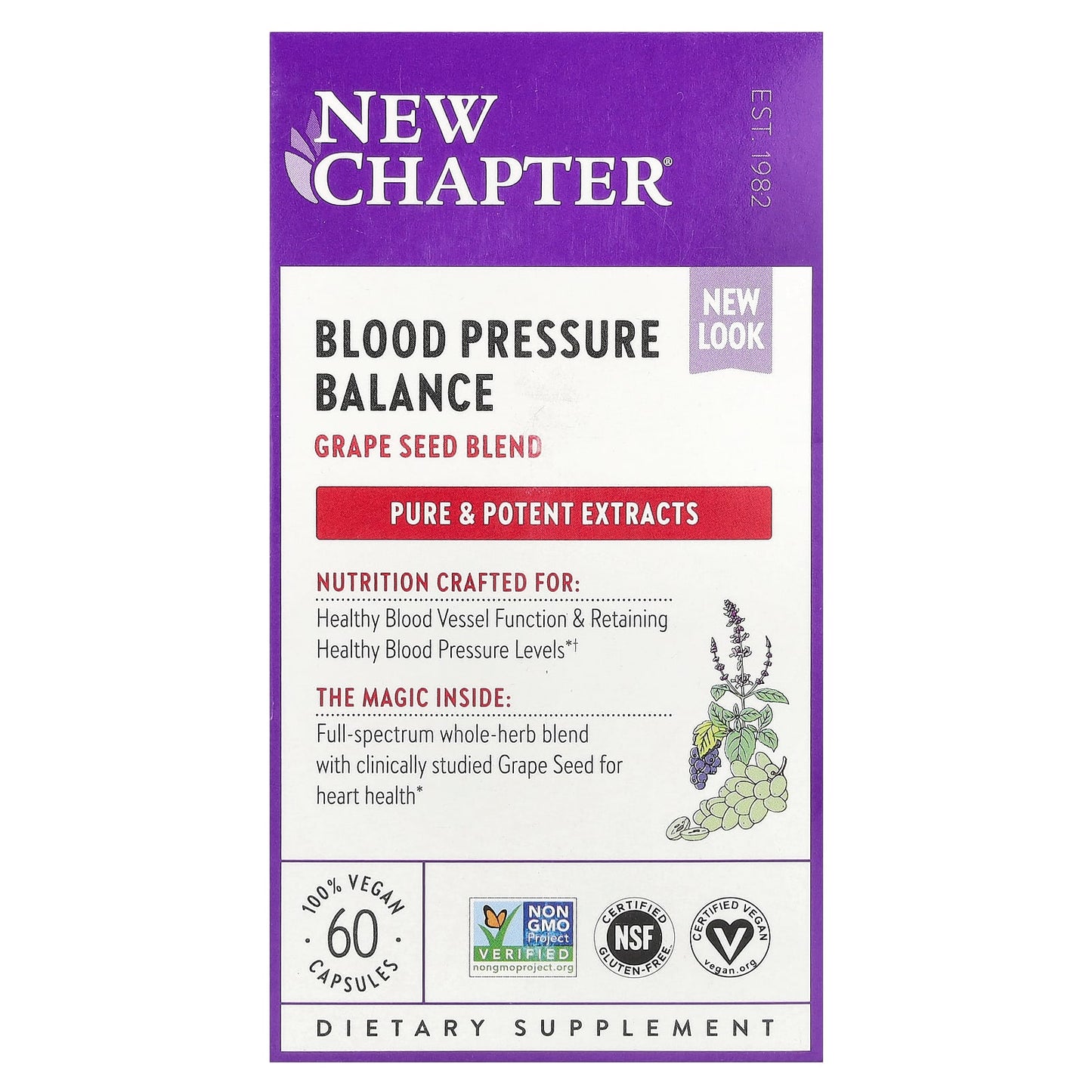 New Chapter, Blood Pressure Balance, Grape Seed Blend, 60 Vegan Capsules - Image 1
