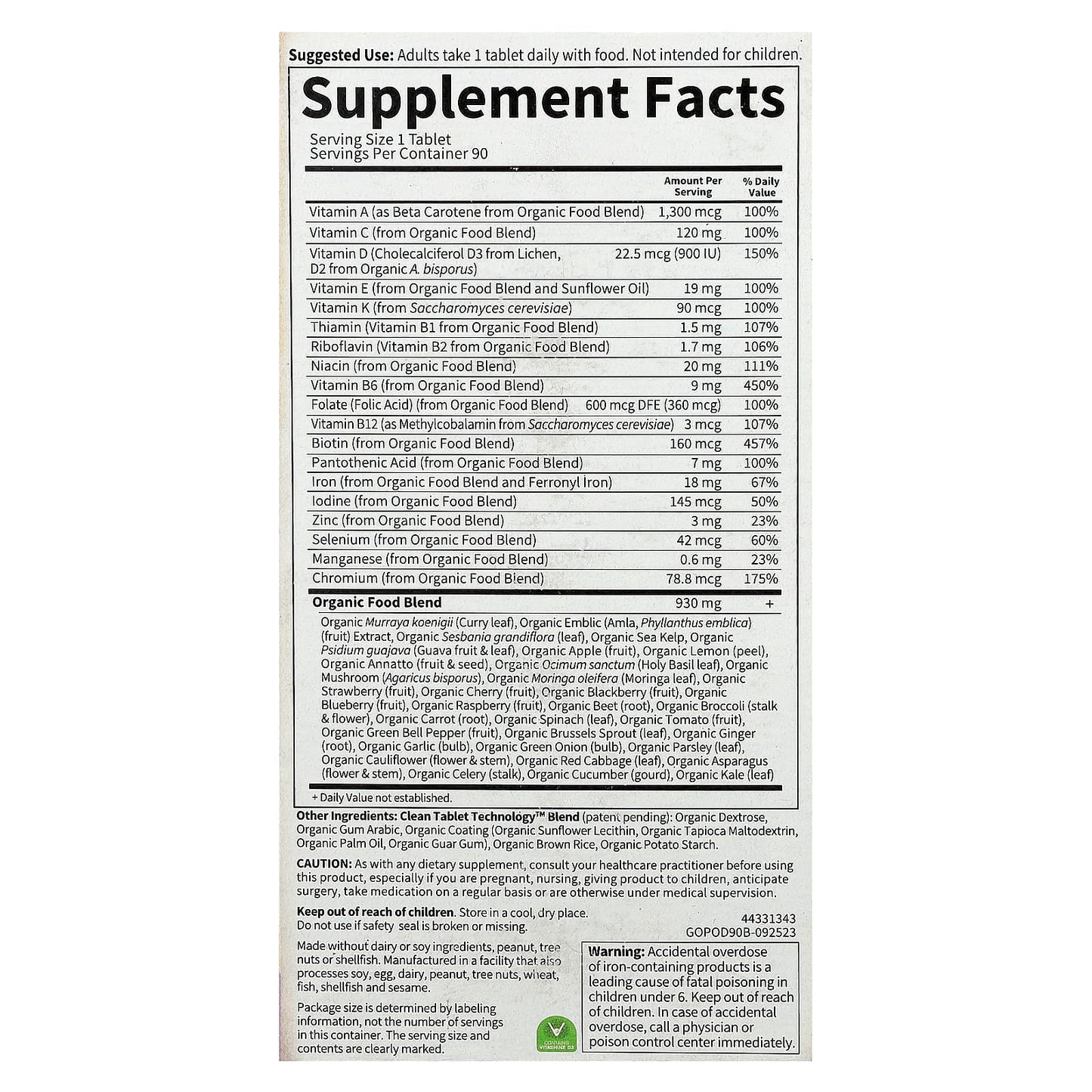 Garden of Life USDA Organic Prenatal Multivitamin - 90 Vegan Tablets - Image 2