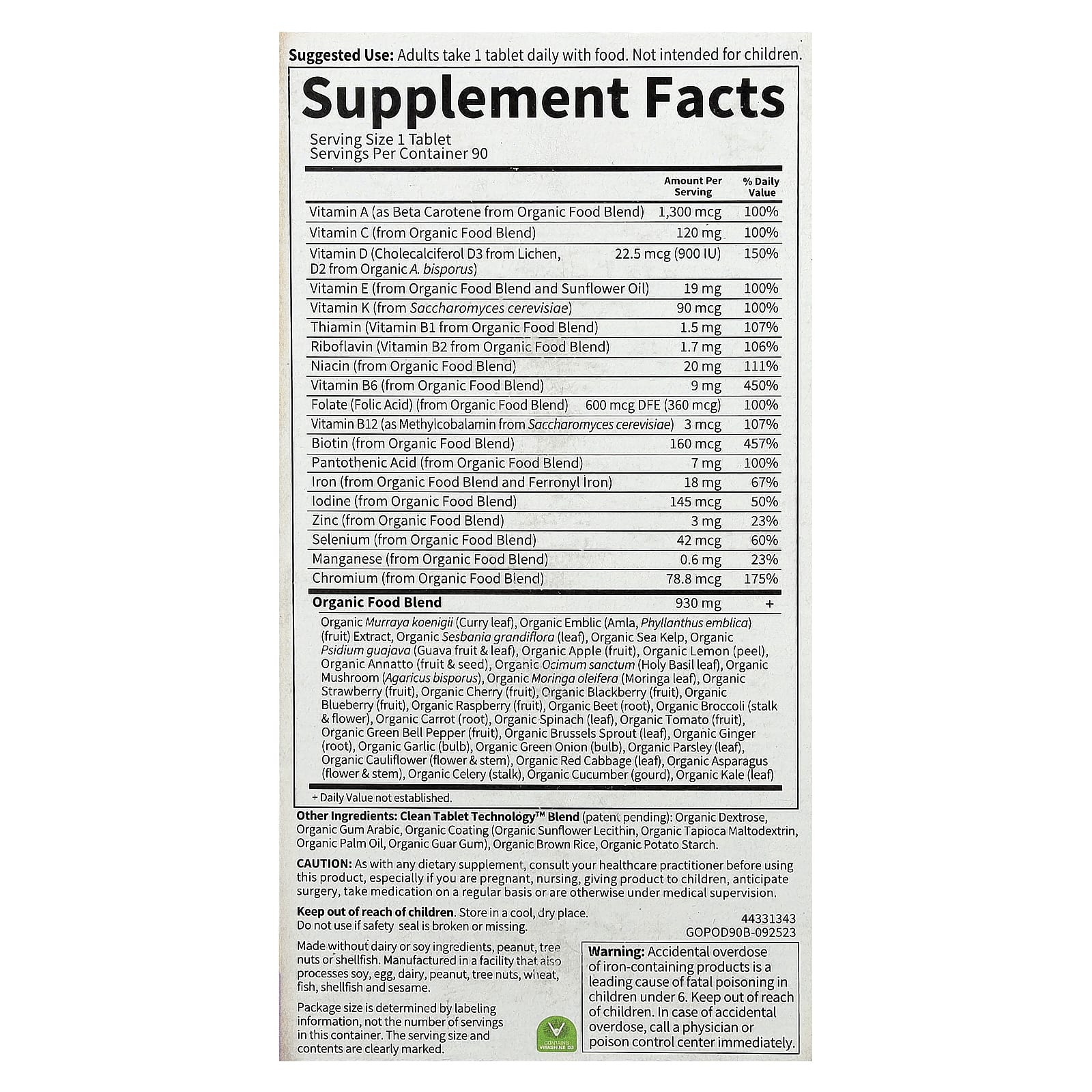 Garden of Life USDA Organic Prenatal Multivitamin - 90 Vegan Tablets - Image 2
