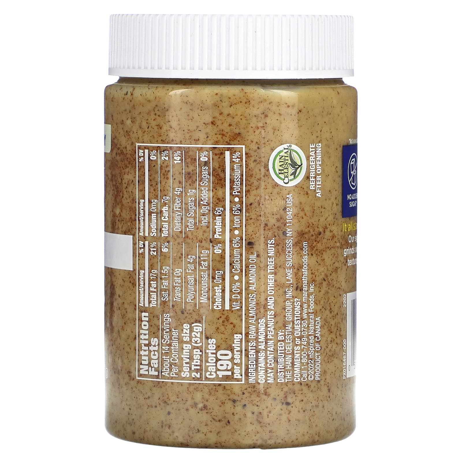 MaraNatha, Natural Raw Almond Butter, Creamy, 16 oz (454 g) - Image 2