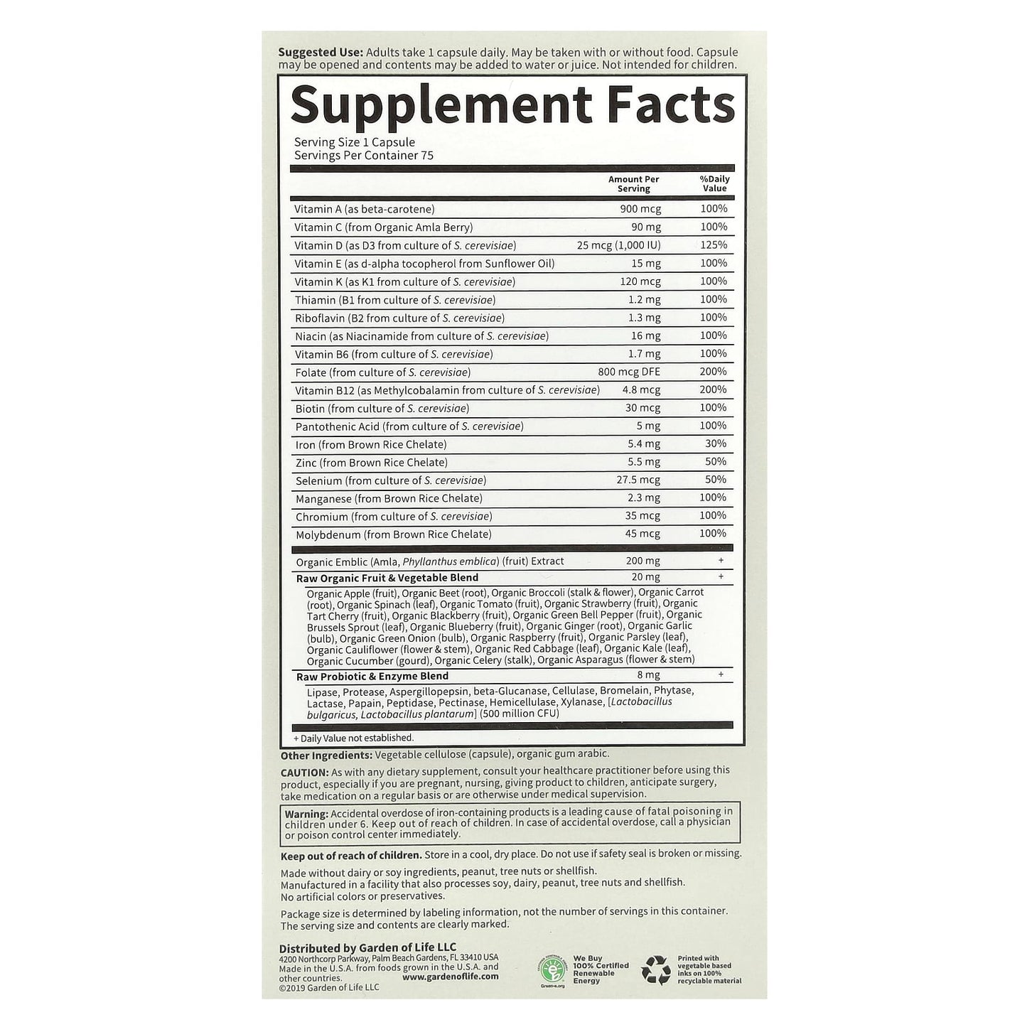 Garden of Life, Vitamin Code®, RAW One™, Once Daily Multivitamin For Women, 75 Vegetarian Capsules