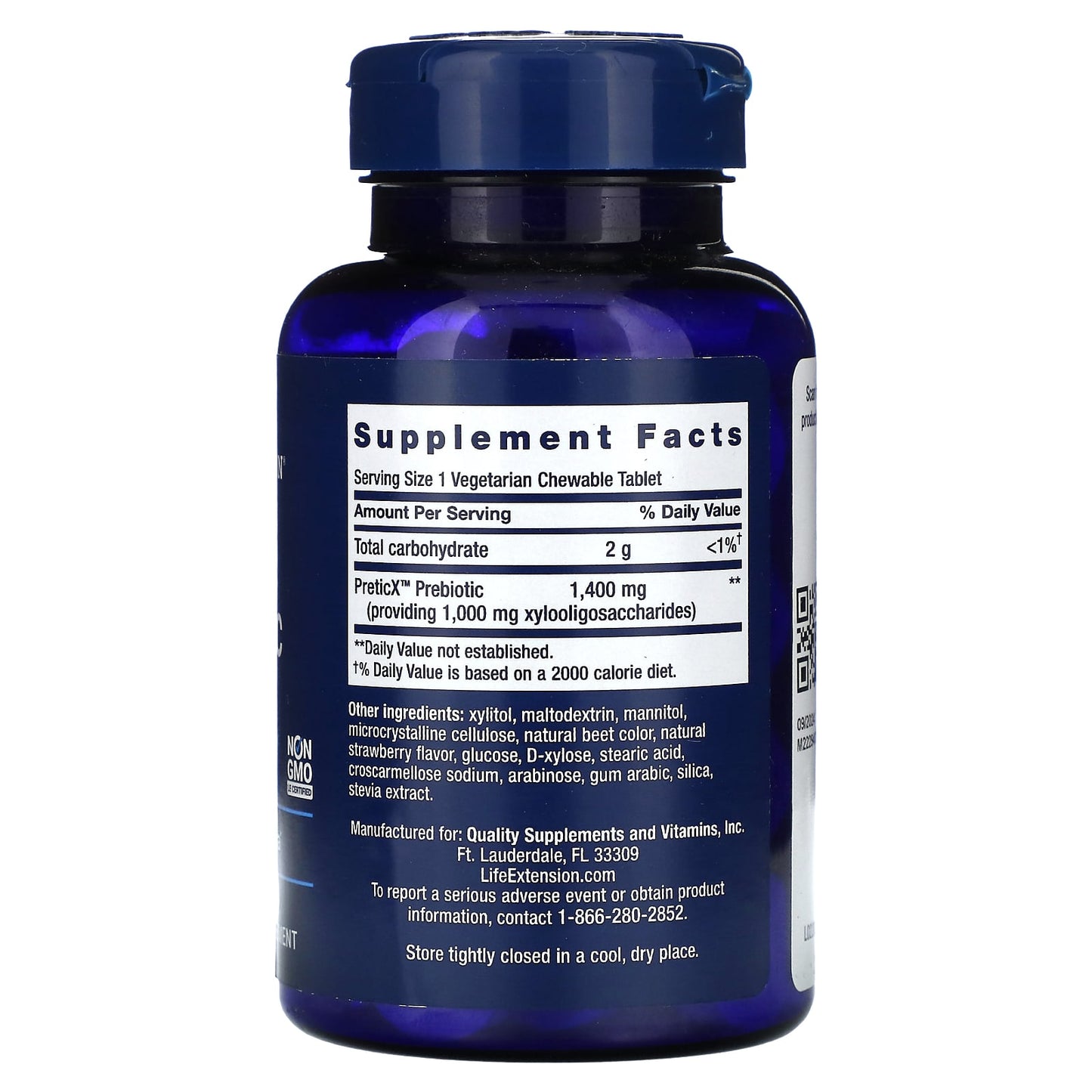 Life Extension, Florassist Prebiotic Chewable, Natural Strawberry, 60 Vegetarian Chewable Tablets (1,400 mg per Tablet) - Image 2