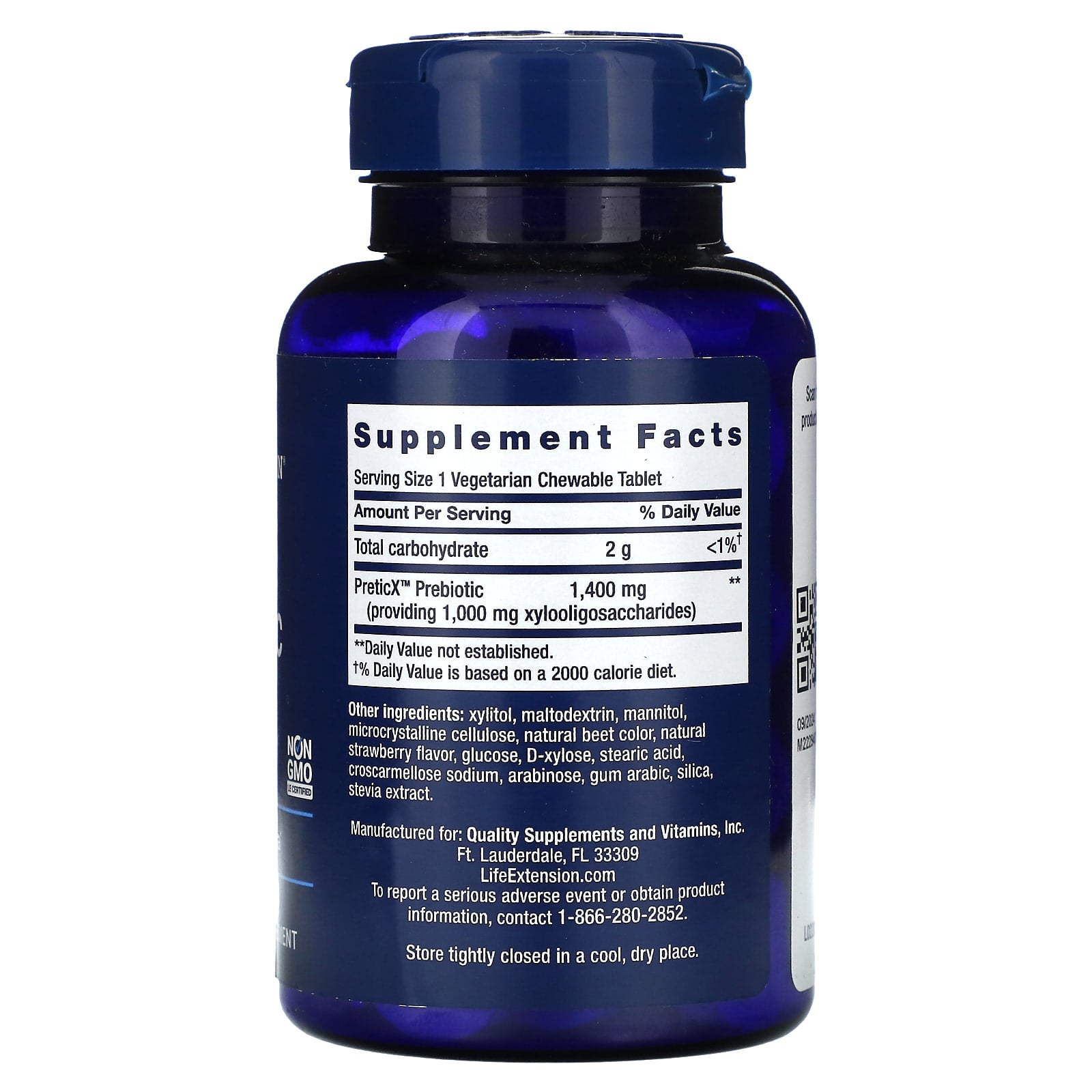 Life Extension, Florassist Prebiotic Chewable, Natural Strawberry, 60 Vegetarian Chewable Tablets (1,400 mg per Tablet) - Image 2
