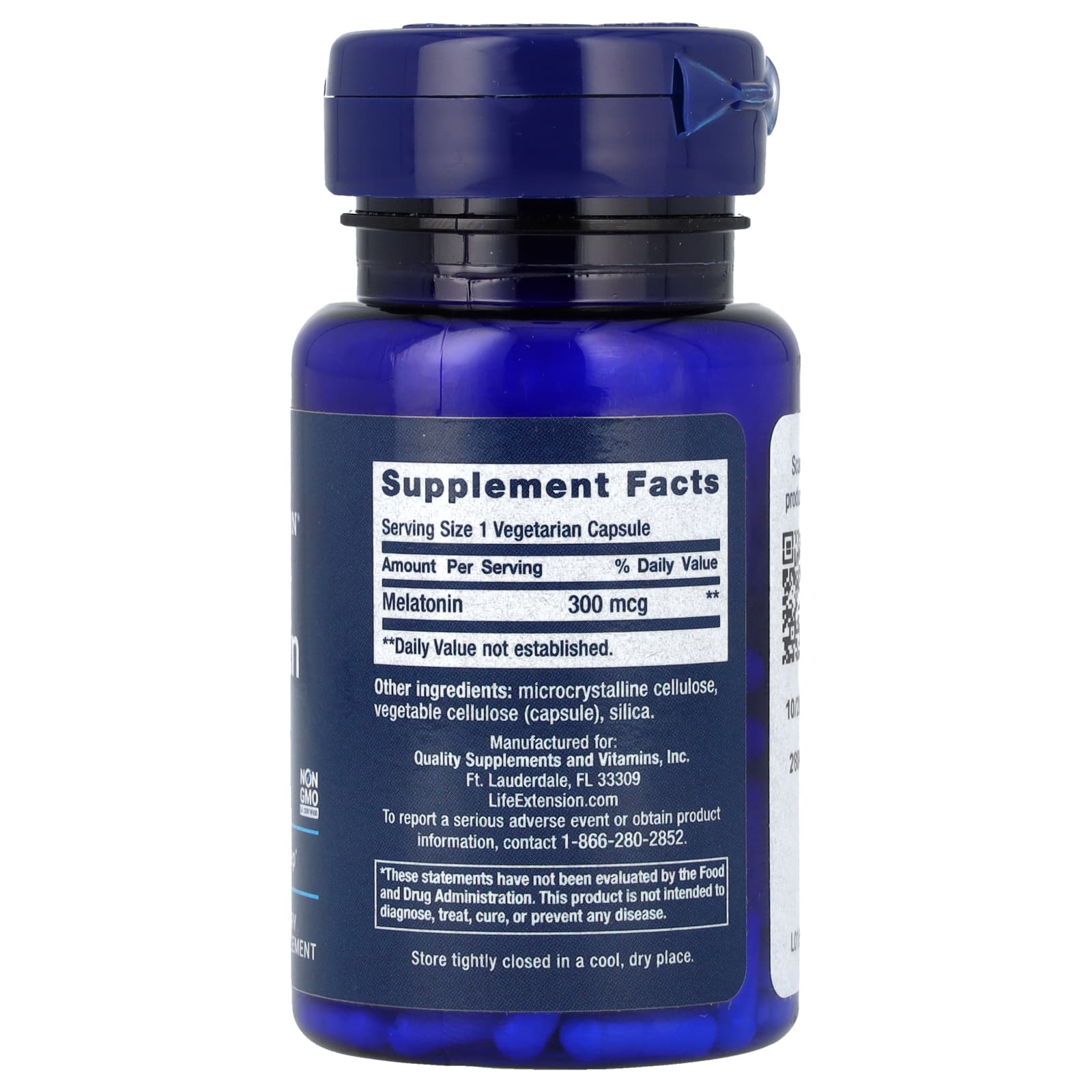 Life Extension, Melatonin, 300 mcg, 100 Vegetarian Capsules - Image 2